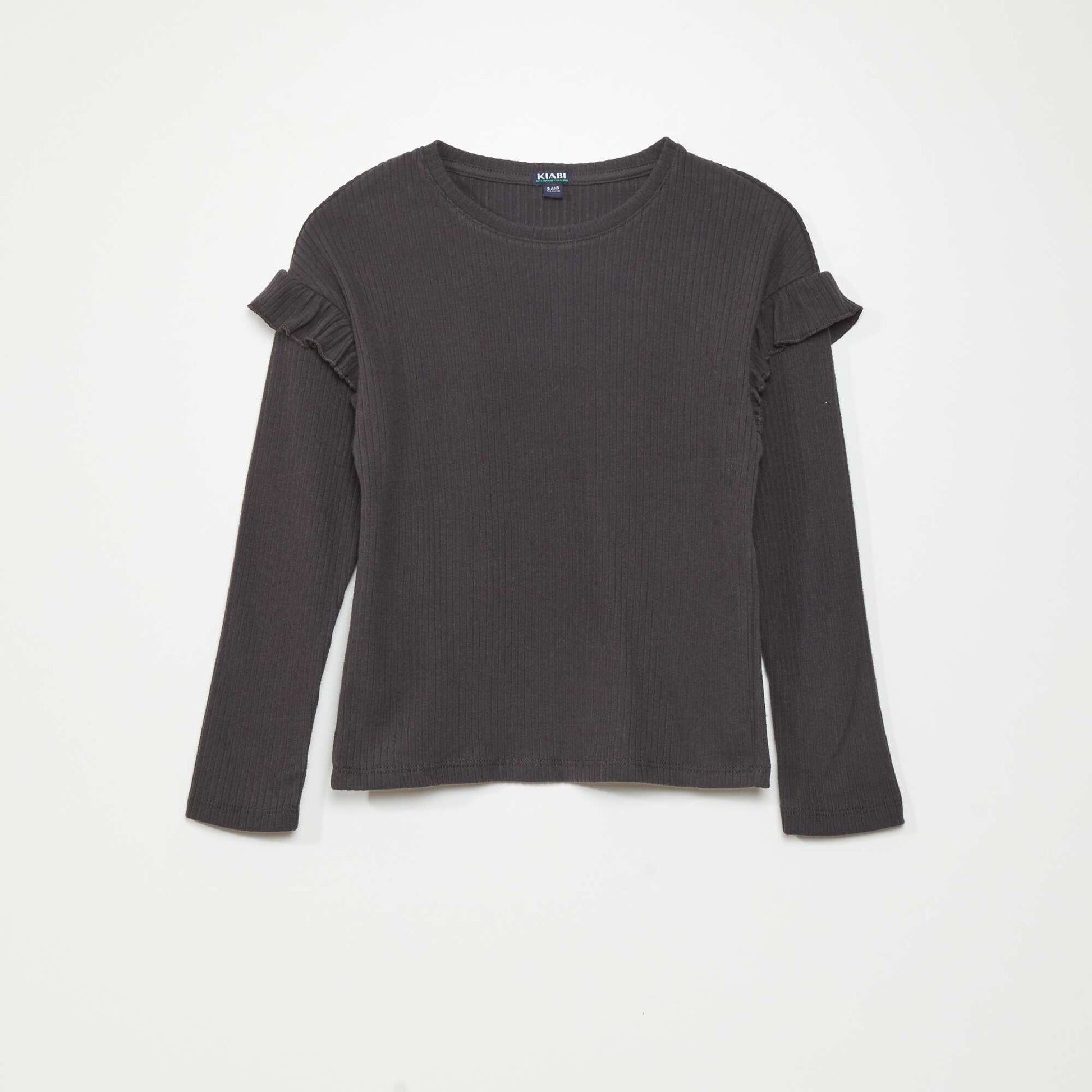 Plain T-shirt with ruffles on the shoulders GREY