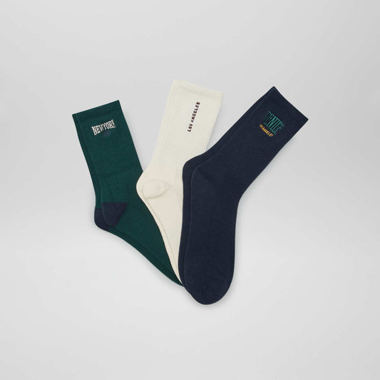 Pack of 3 pairs of socks with lettering GREEN