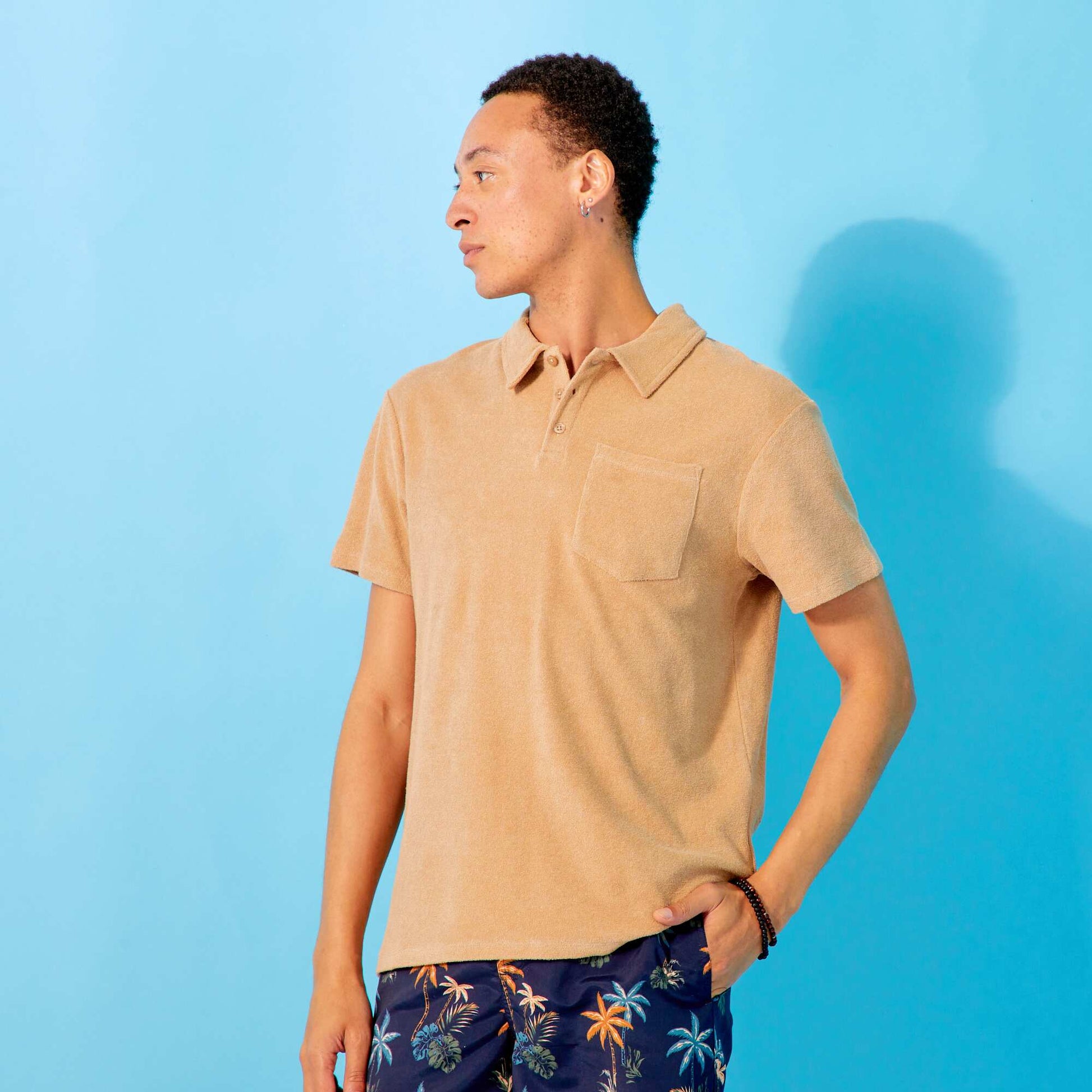 Towelling polo shirt BEIGE