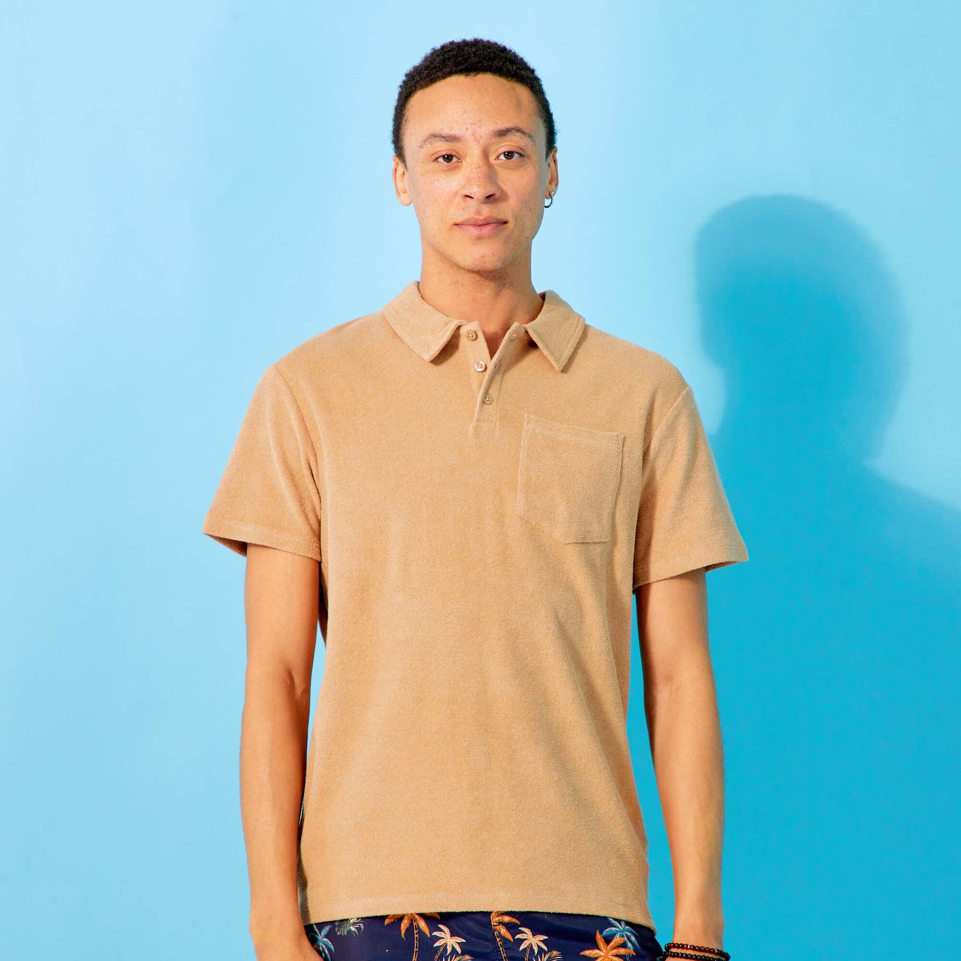 Towelling polo shirt BEIGE