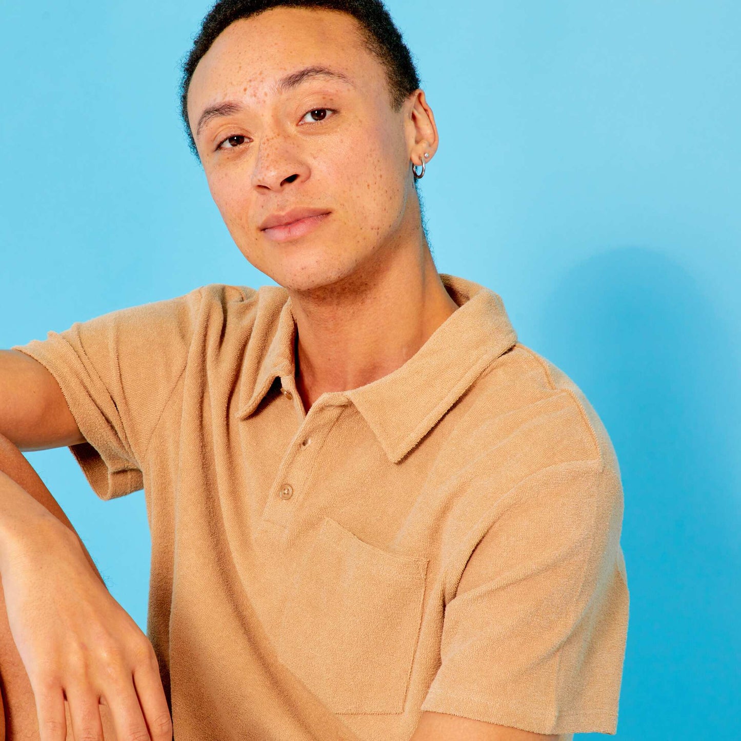 Towelling polo shirt BEIGE