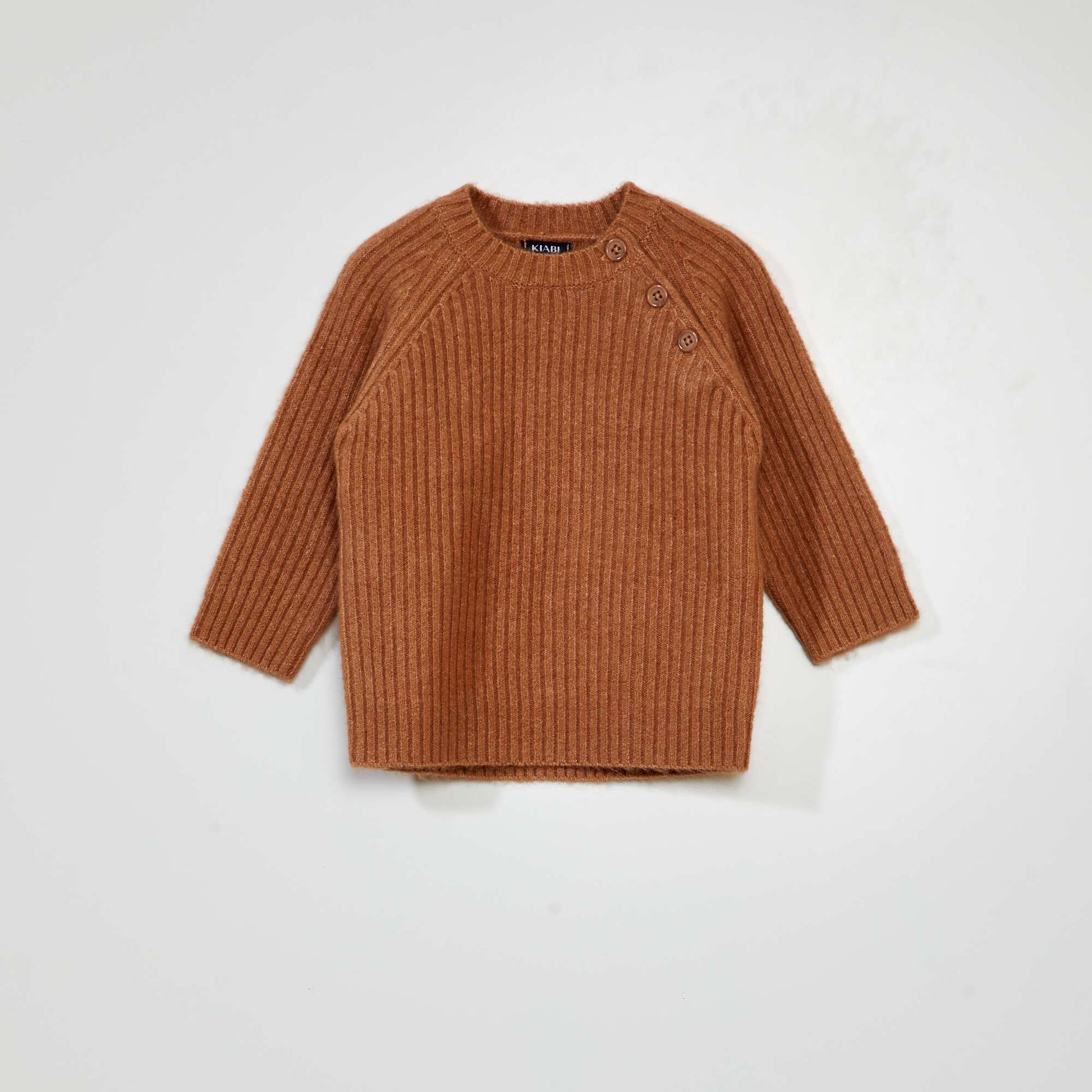 Ribbed jumper with button fastening BROWN
