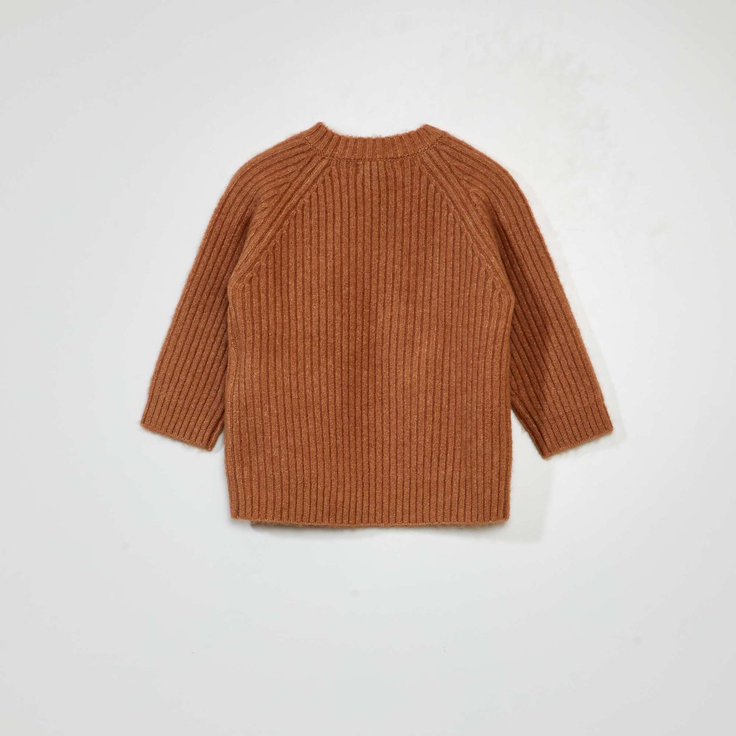 Ribbed jumper with button fastening BROWN