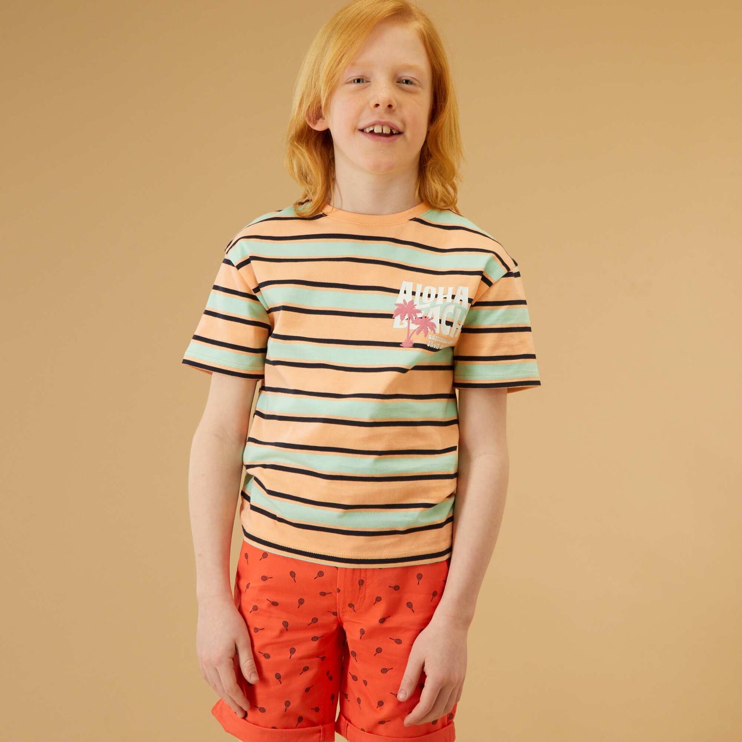 Striped jersey T-shirt ORANGE