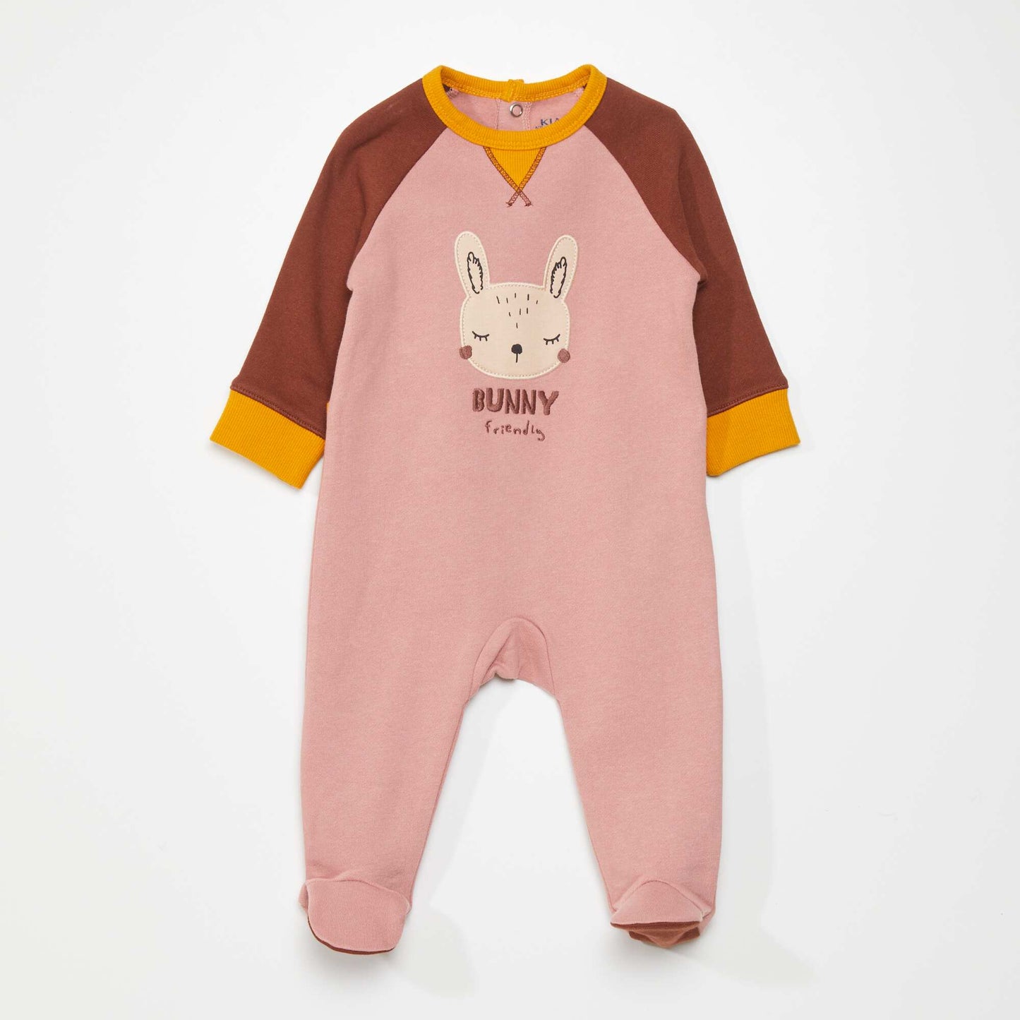 Rabbit print three-tone sleepsuit PINK
