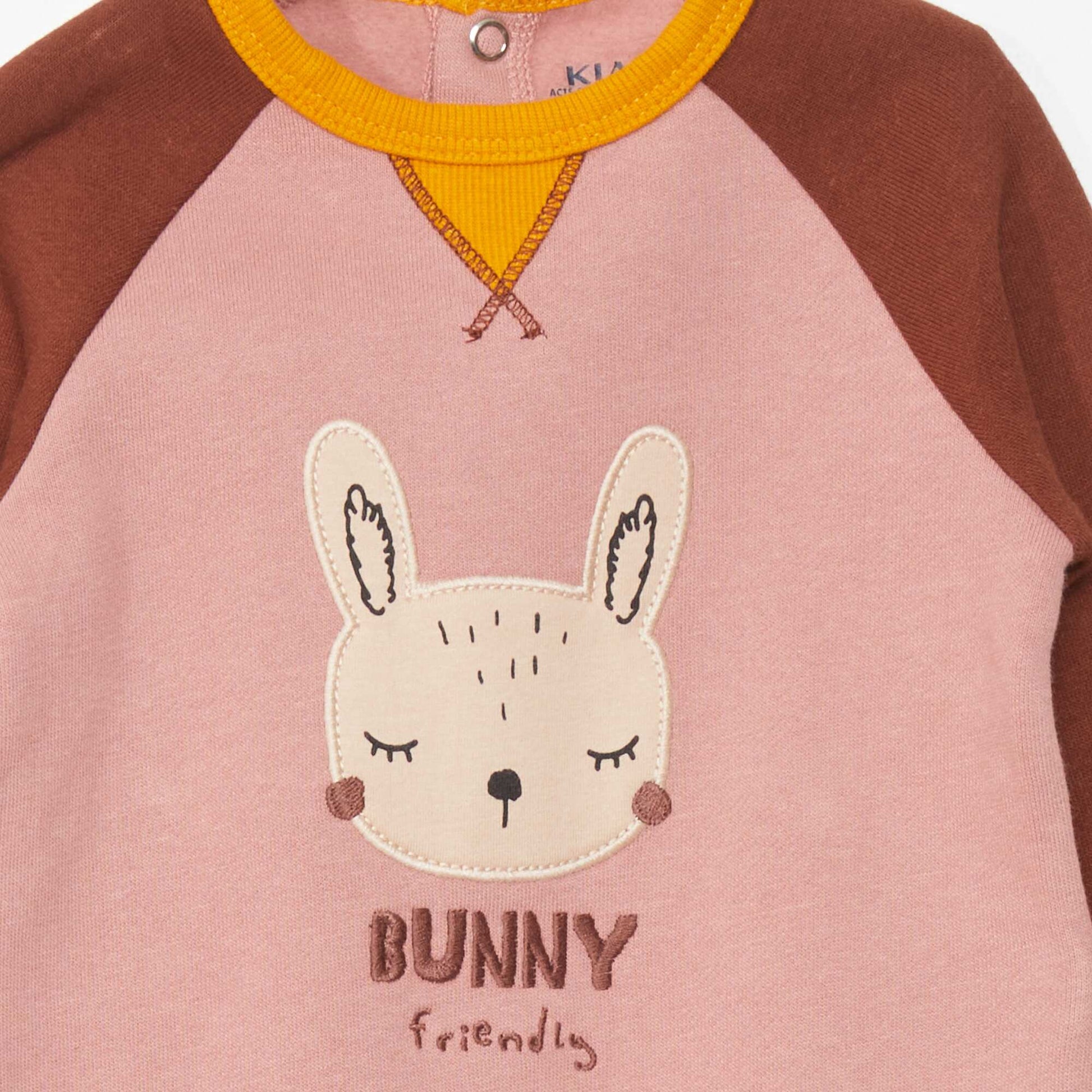 Rabbit print three-tone sleepsuit PINK