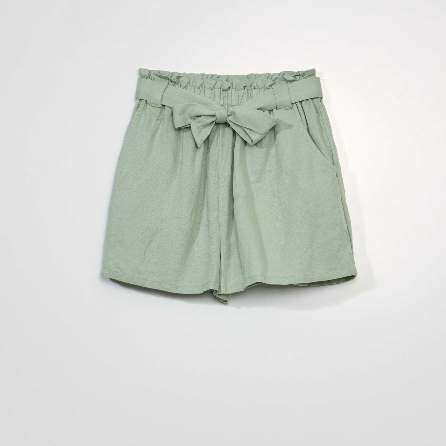 Paper bag shorts + tie belt GREEN