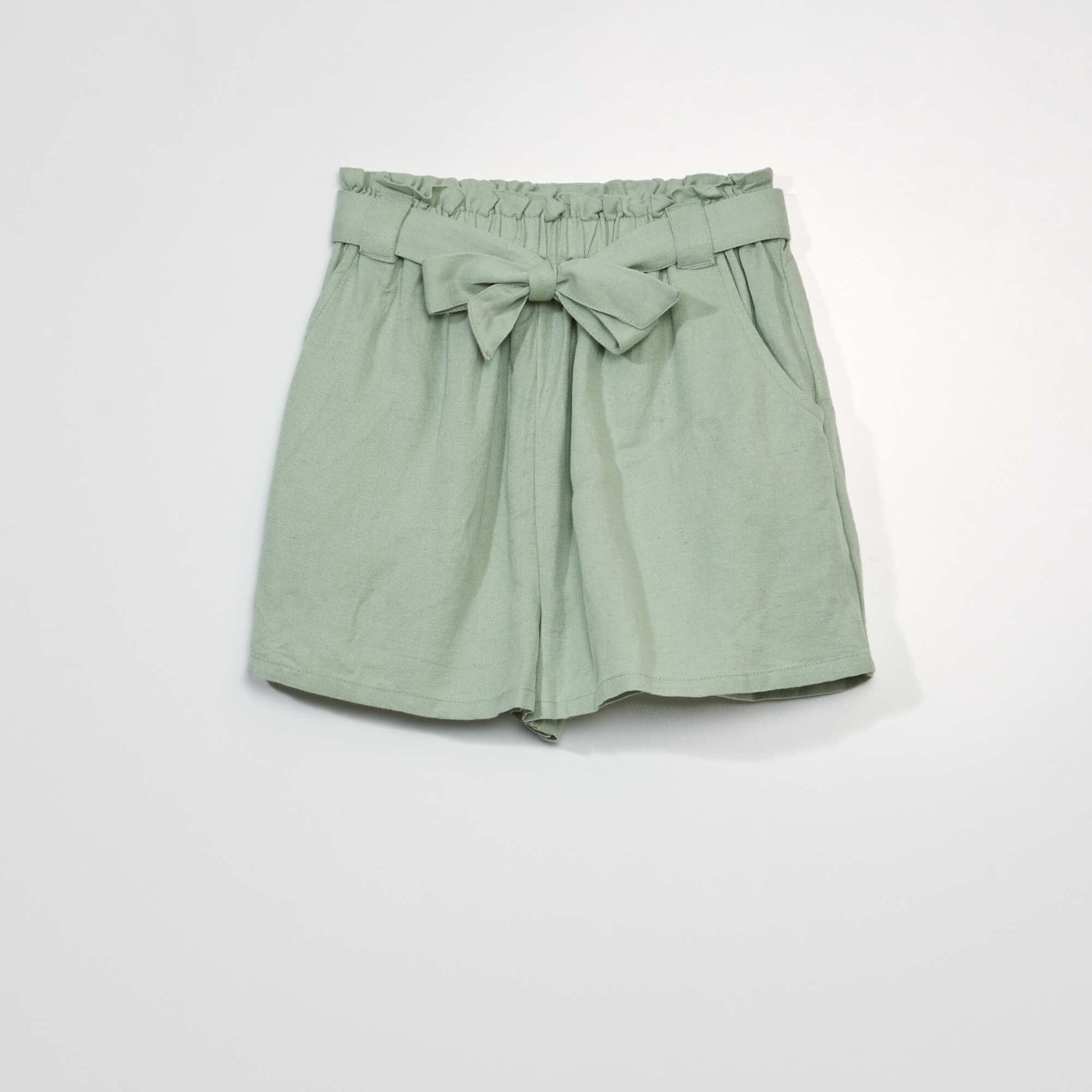Paper bag shorts + tie belt GREEN