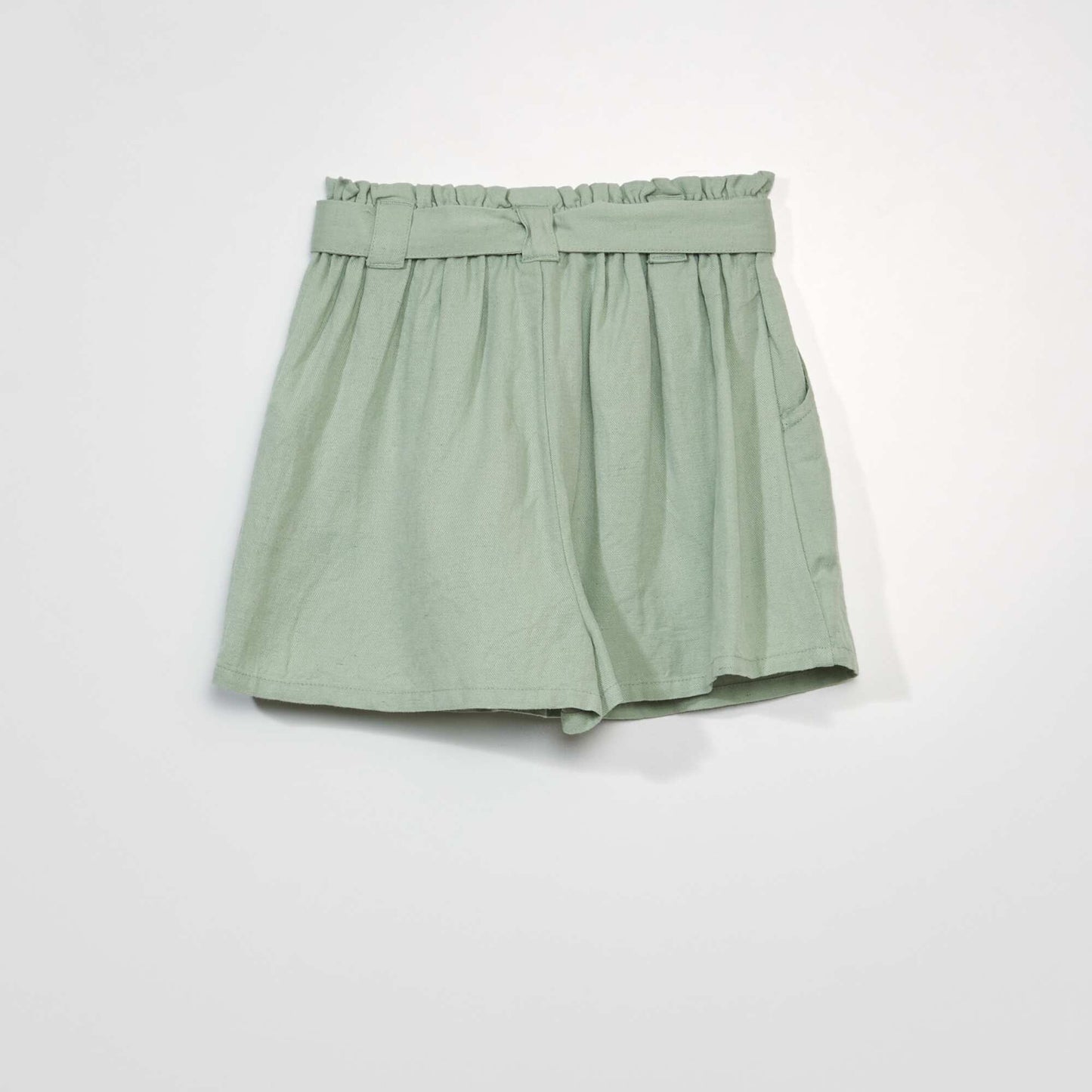 Paper bag shorts + tie belt GREEN