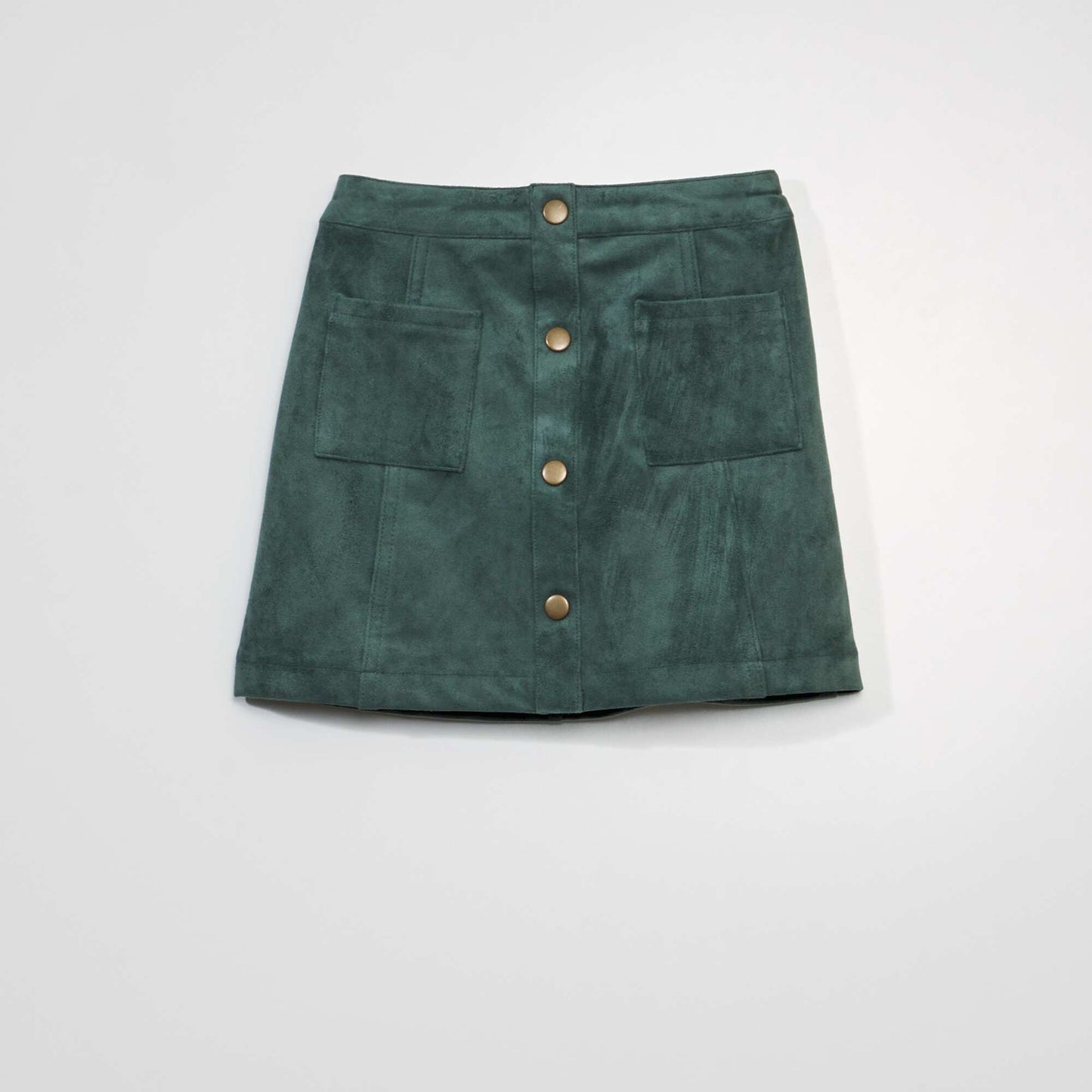 Suede skirt with buttons on the front FOREST GREEN