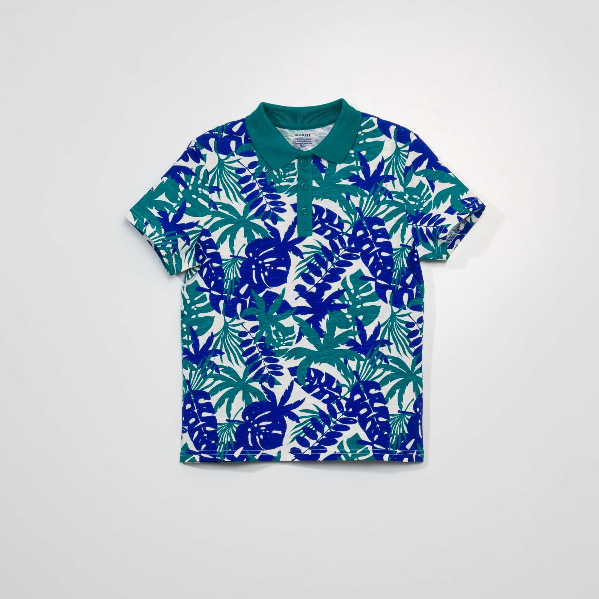 Jersey knit polo shirt with foliage pattern WHITE