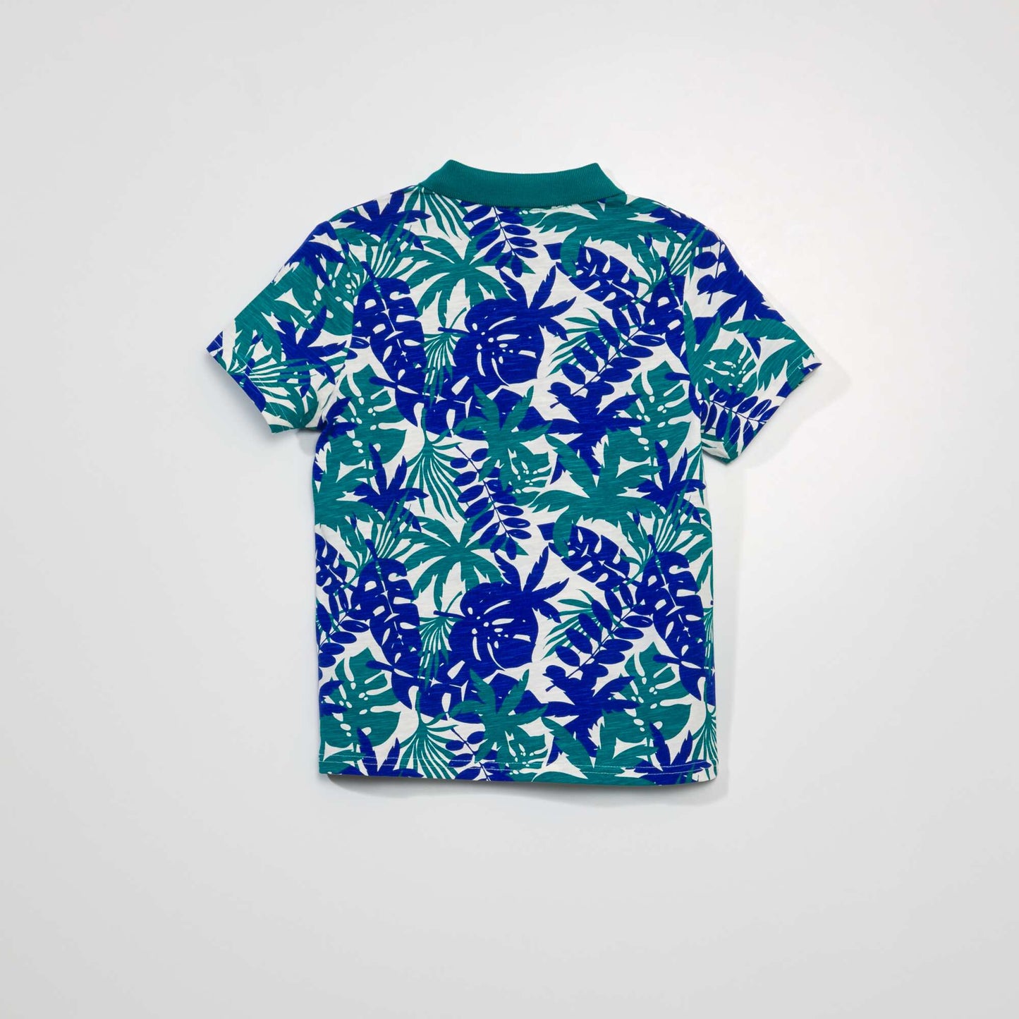 Jersey knit polo shirt with foliage pattern WHITE