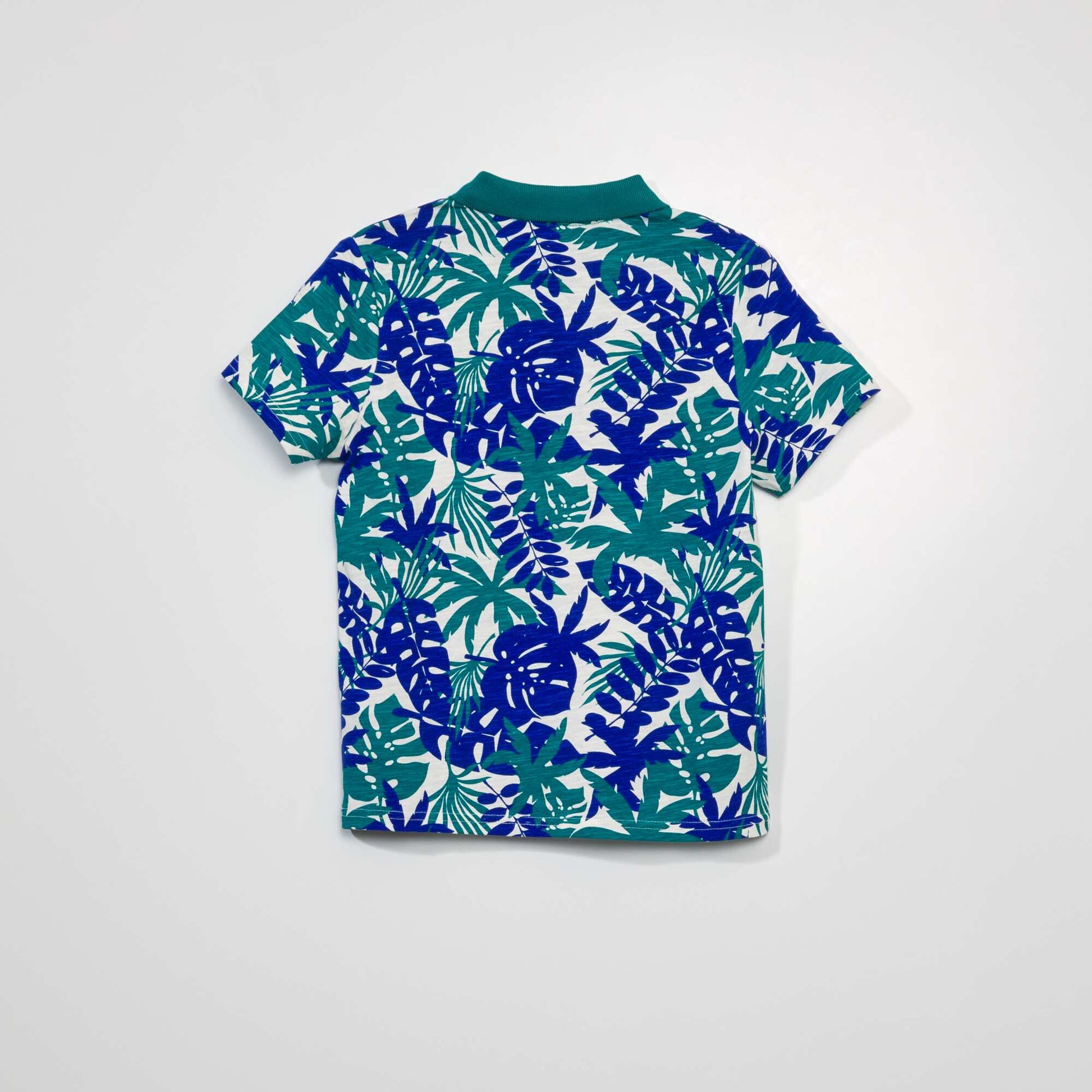 Jersey knit polo shirt with foliage pattern WHITE