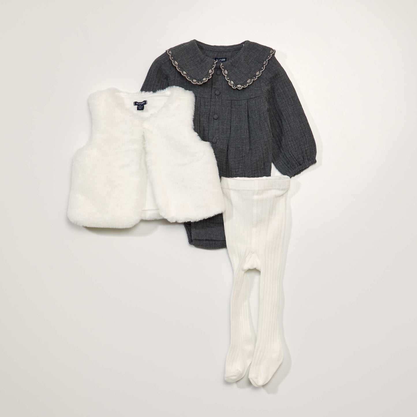 Baby bodysuit  cardigan and tights set GREY