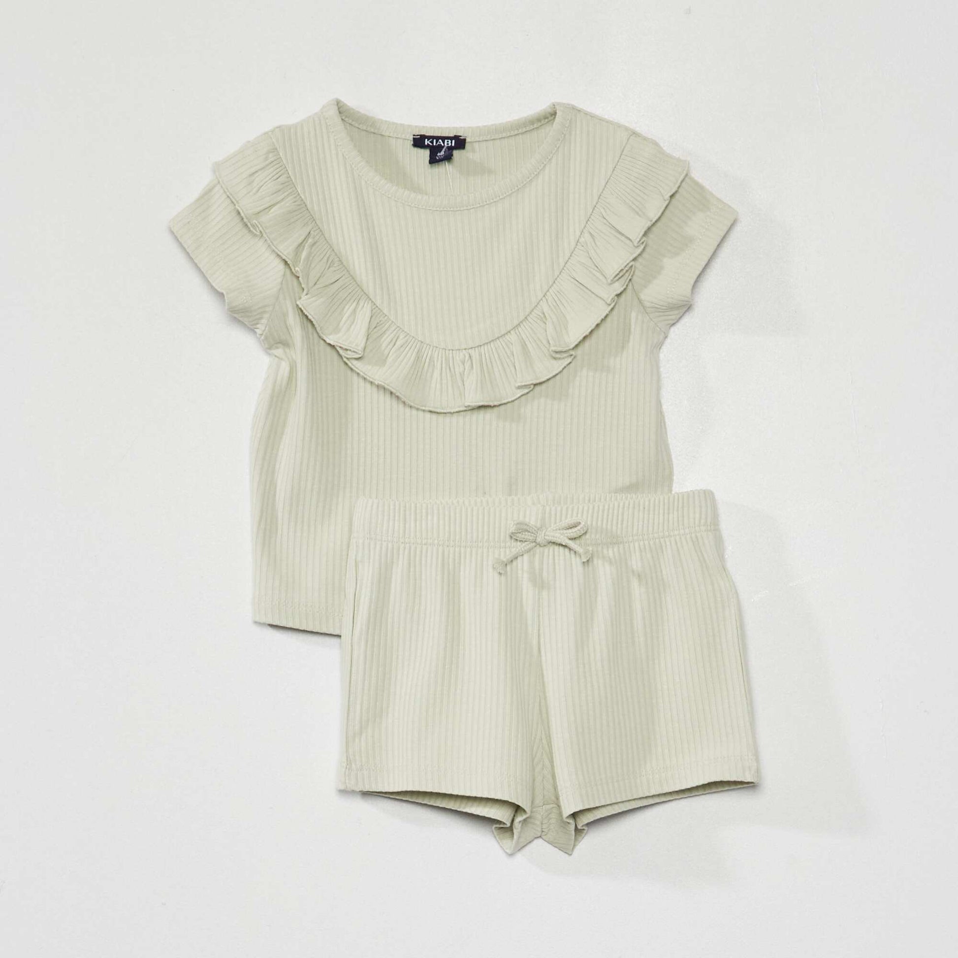 Ribbed shorts and T-shirt set GREEN_