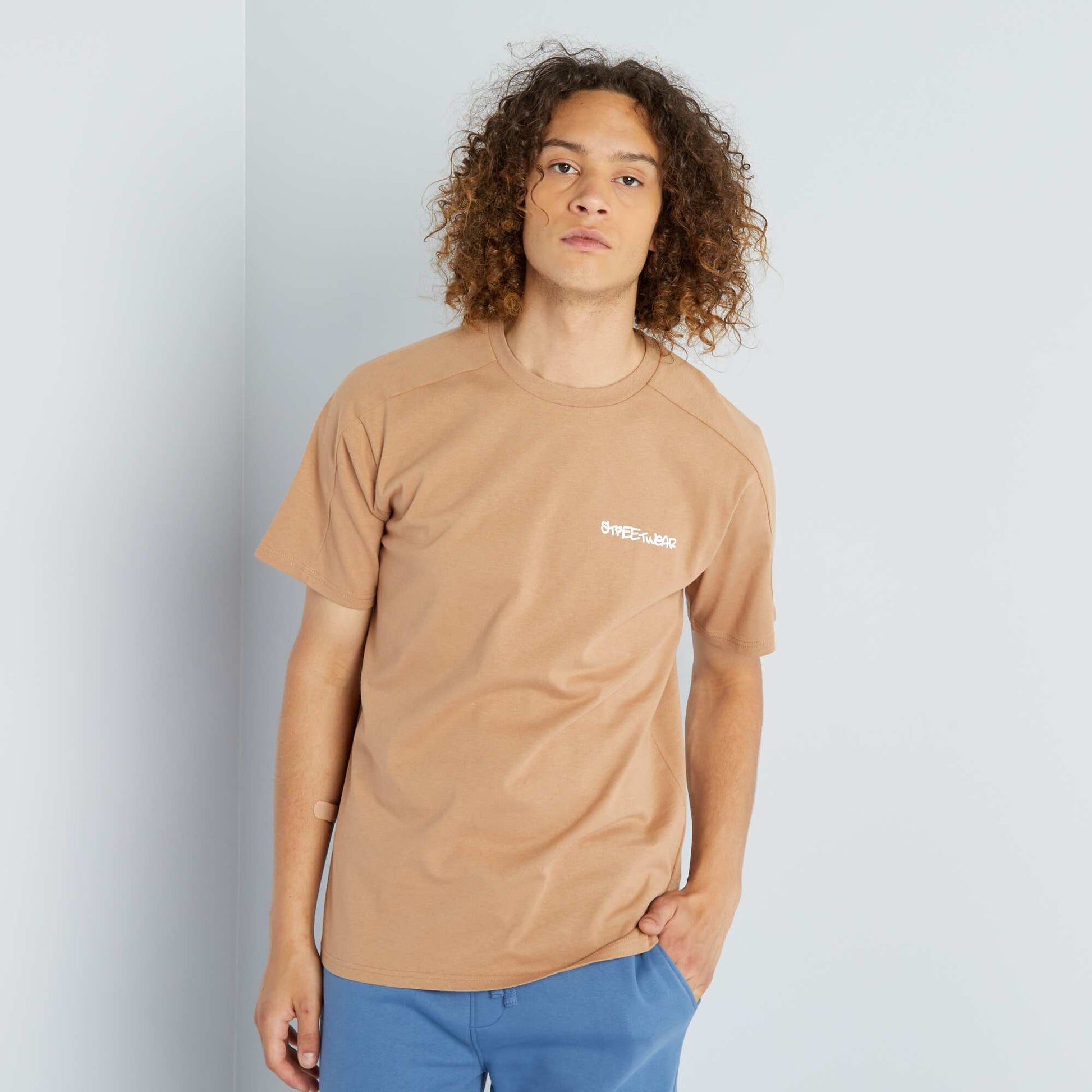 تي شيرت "Streetwear" برقبة مستديرة BEIGE