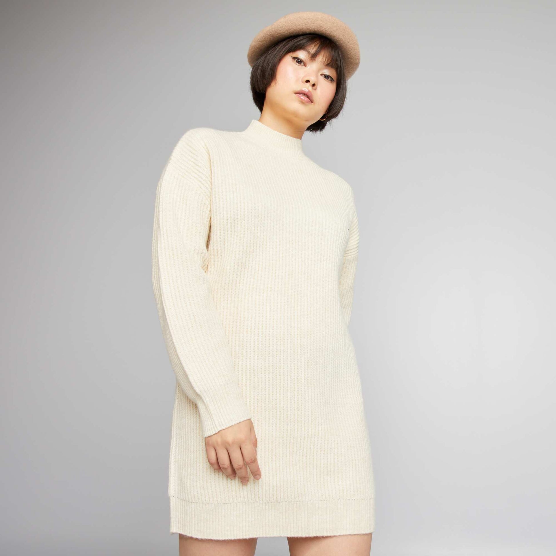 Ribbed jumper dress BEIGE