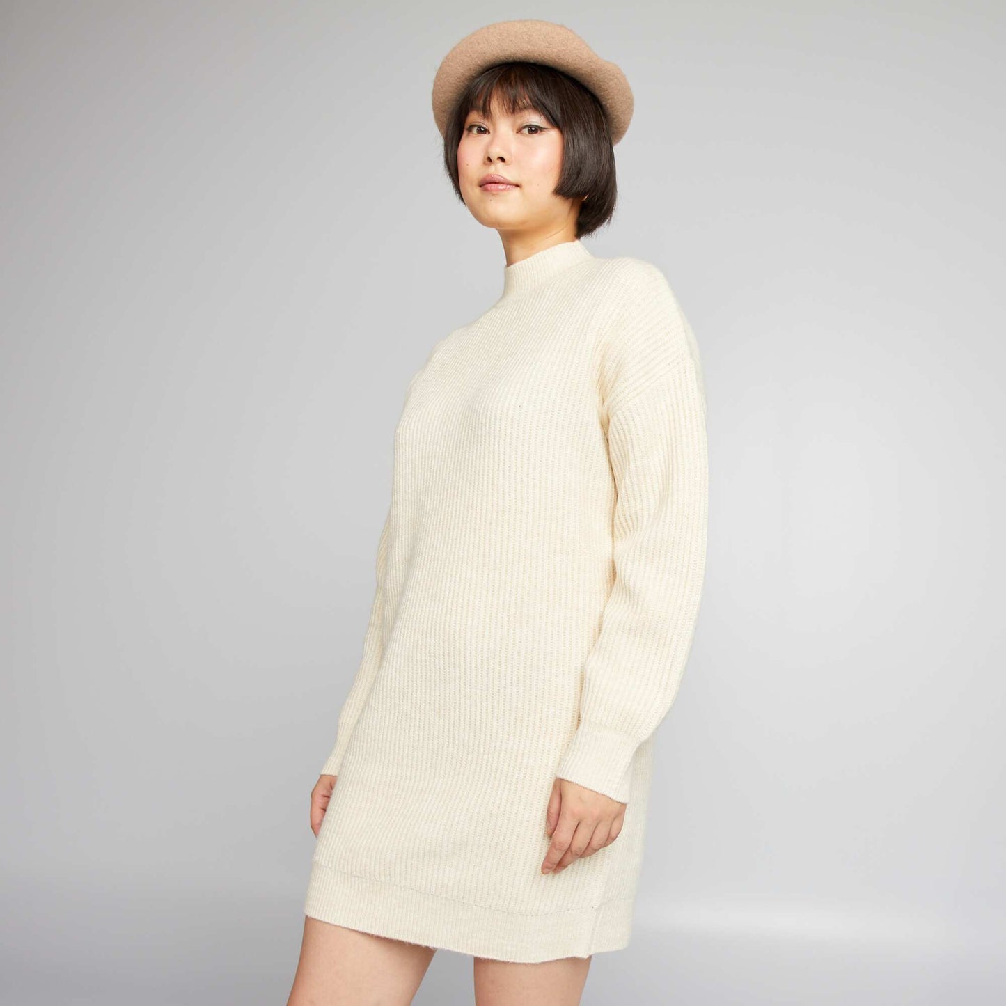 Ribbed jumper dress BEIGE