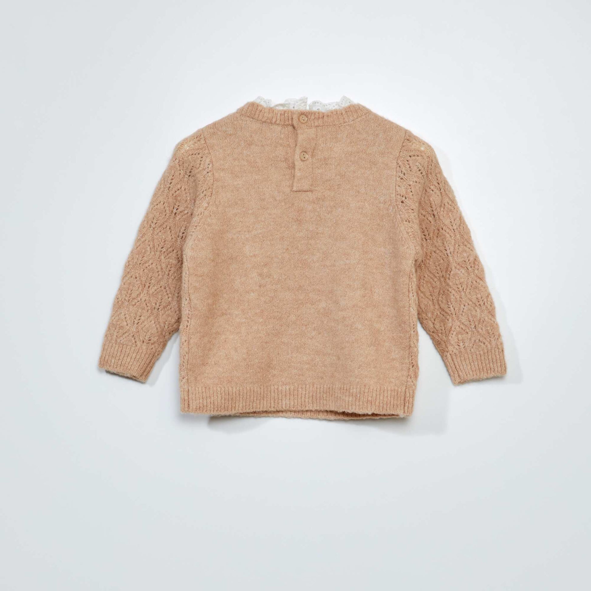 Openwork knit sweater with broderie anglaise LIGHT BEIGE