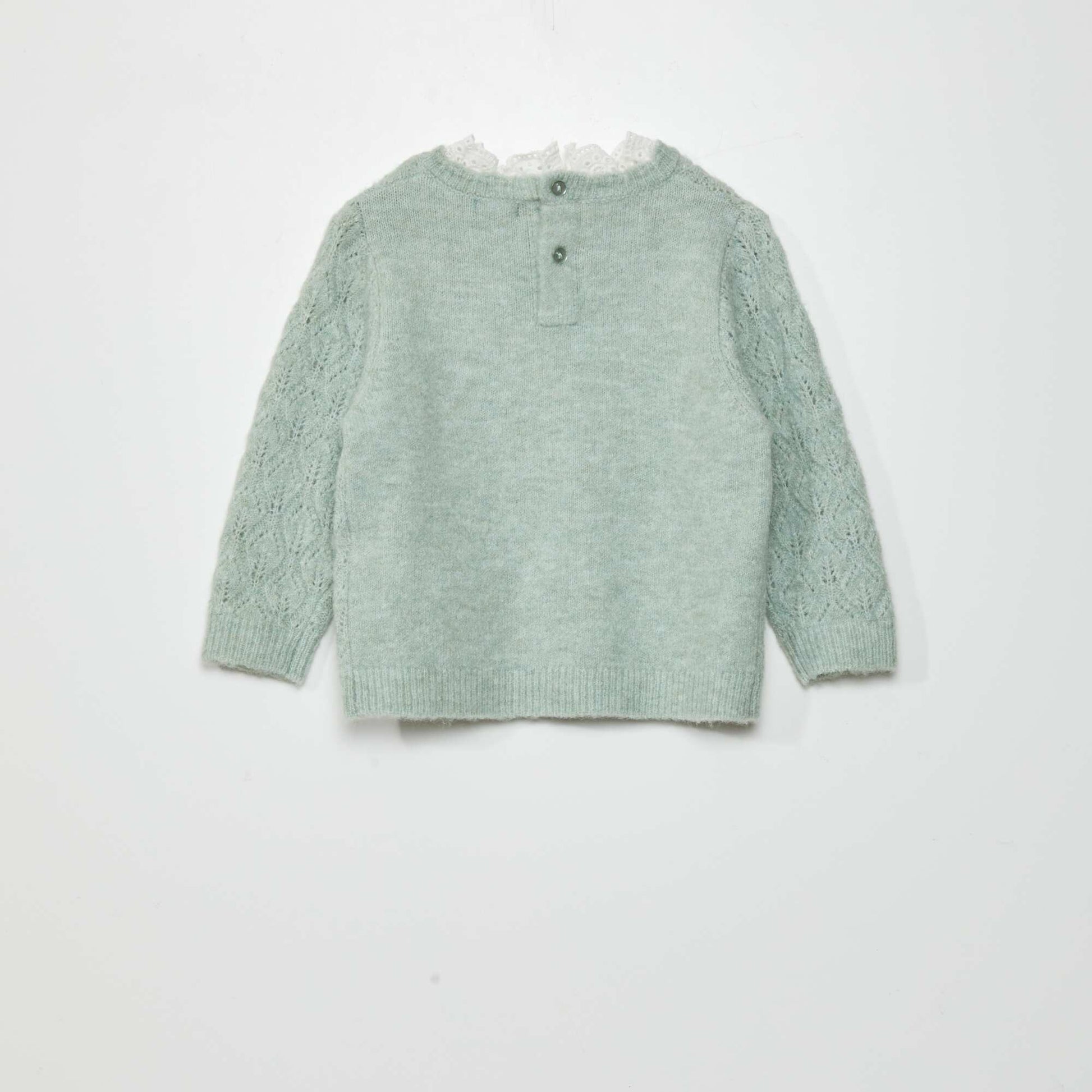 Openwork knit sweater with broderie anglaise OLD GREEN