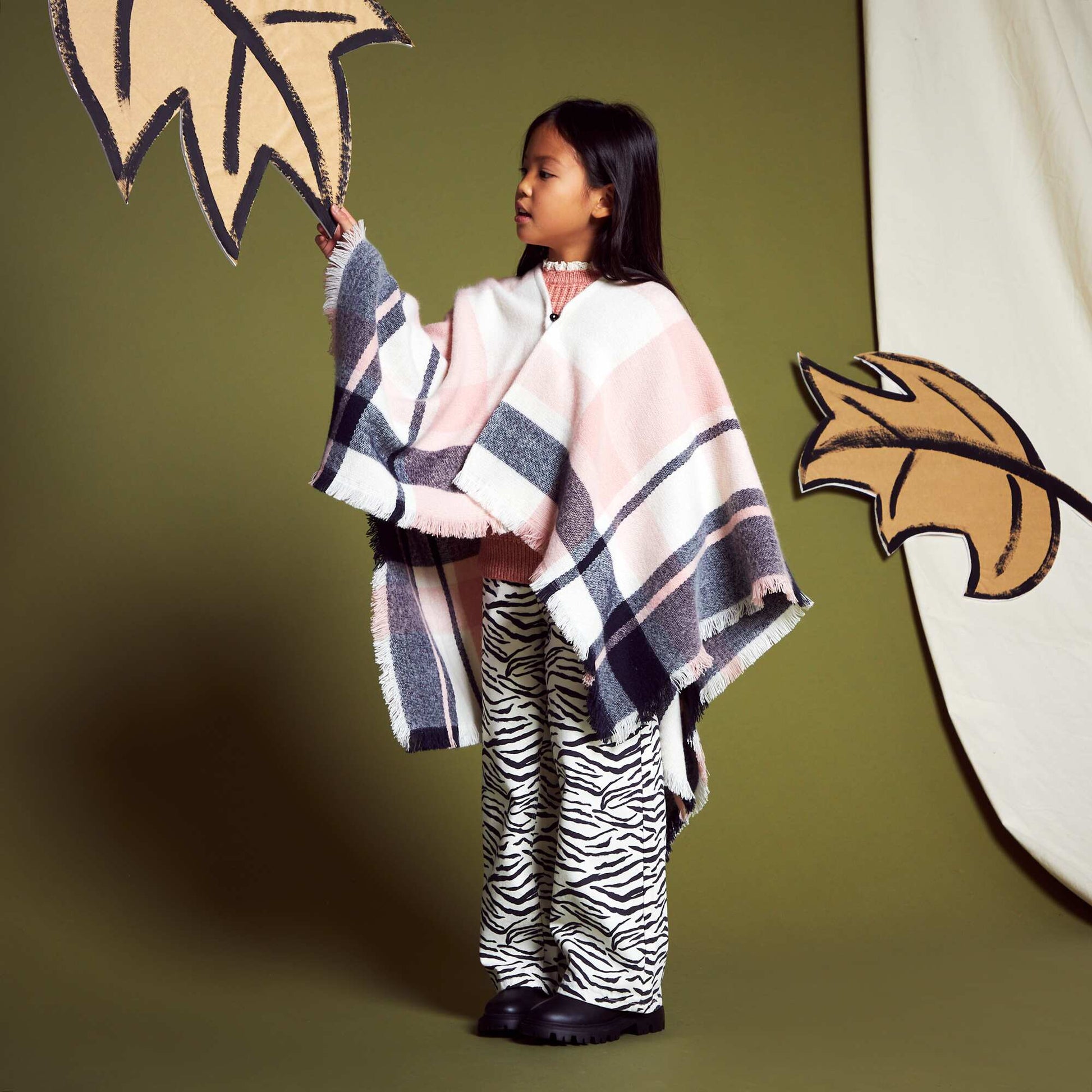 Check print poncho PINK