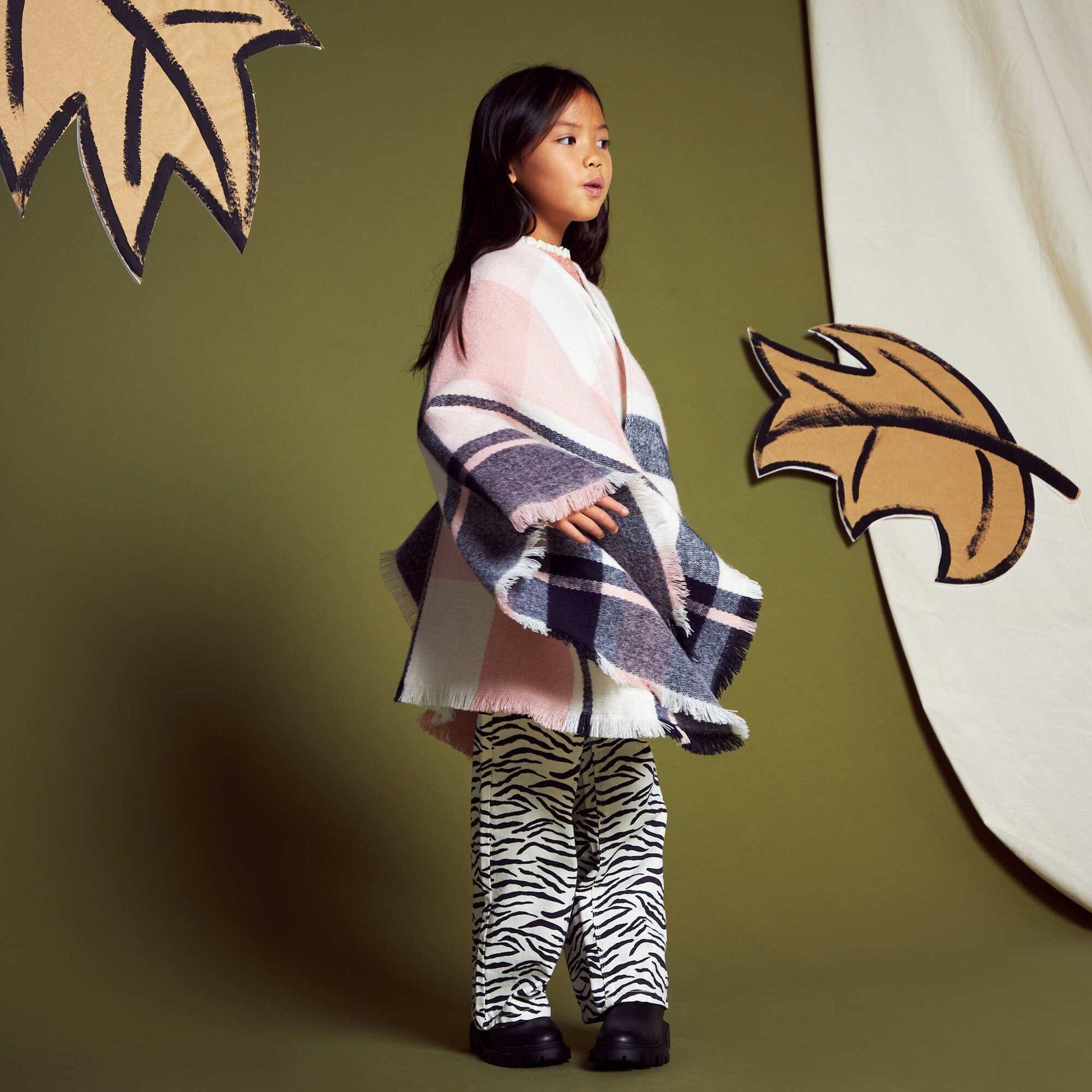 Check print poncho PINK