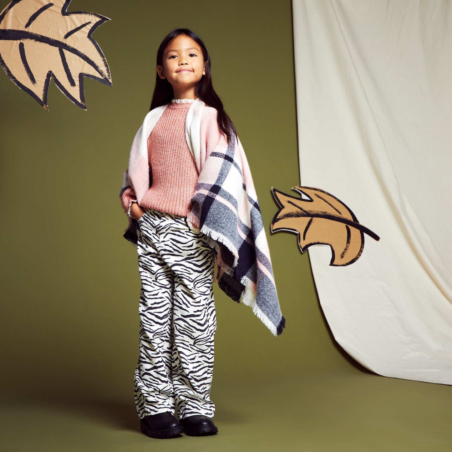 Check print poncho PINK