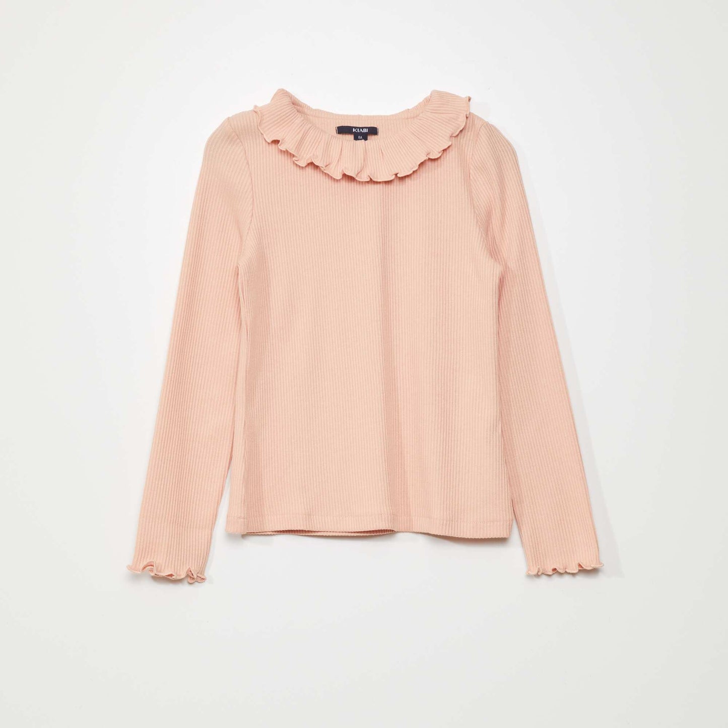Lightweight ribbed knit printed T-shirt PINK