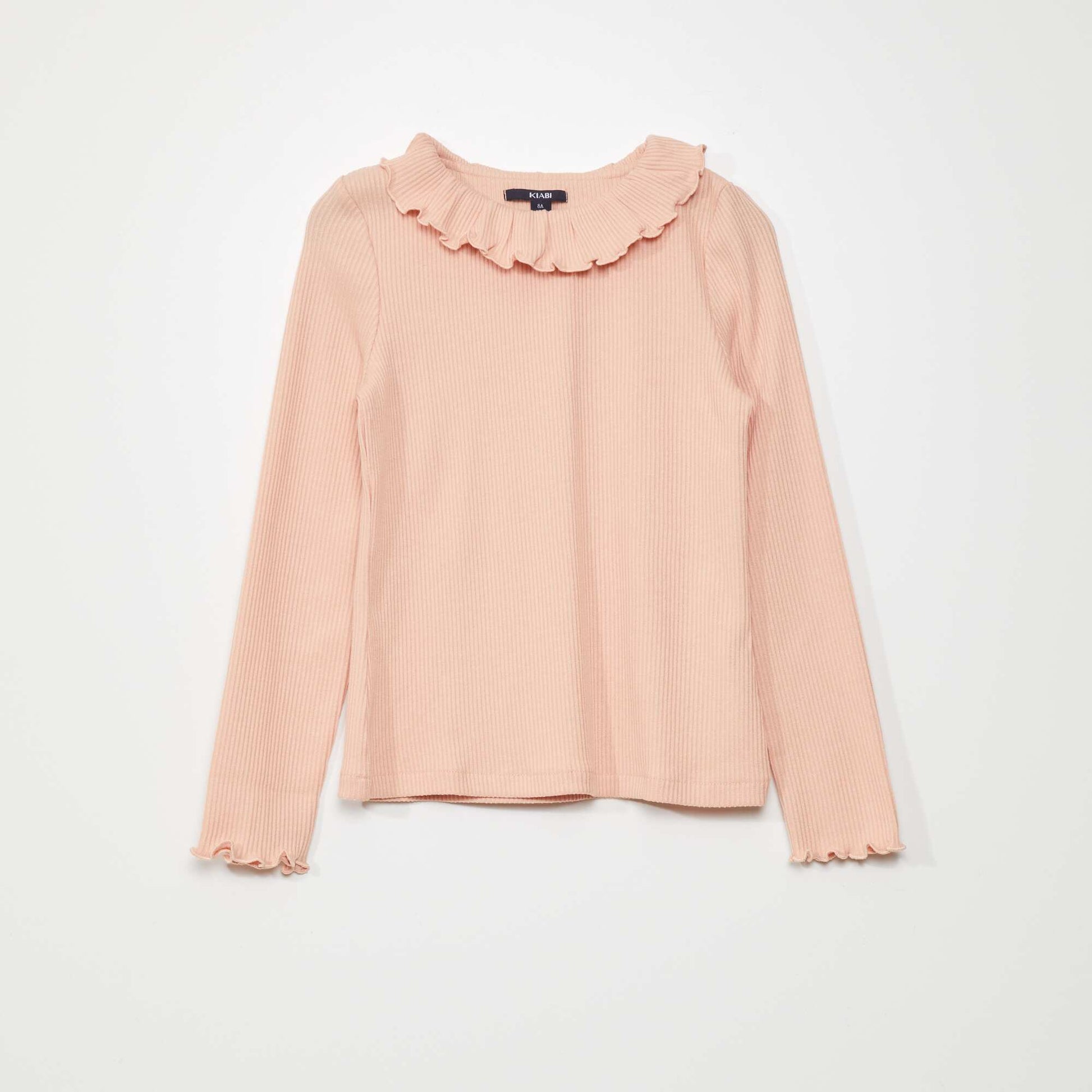 Lightweight ribbed knit printed T-shirt PINK