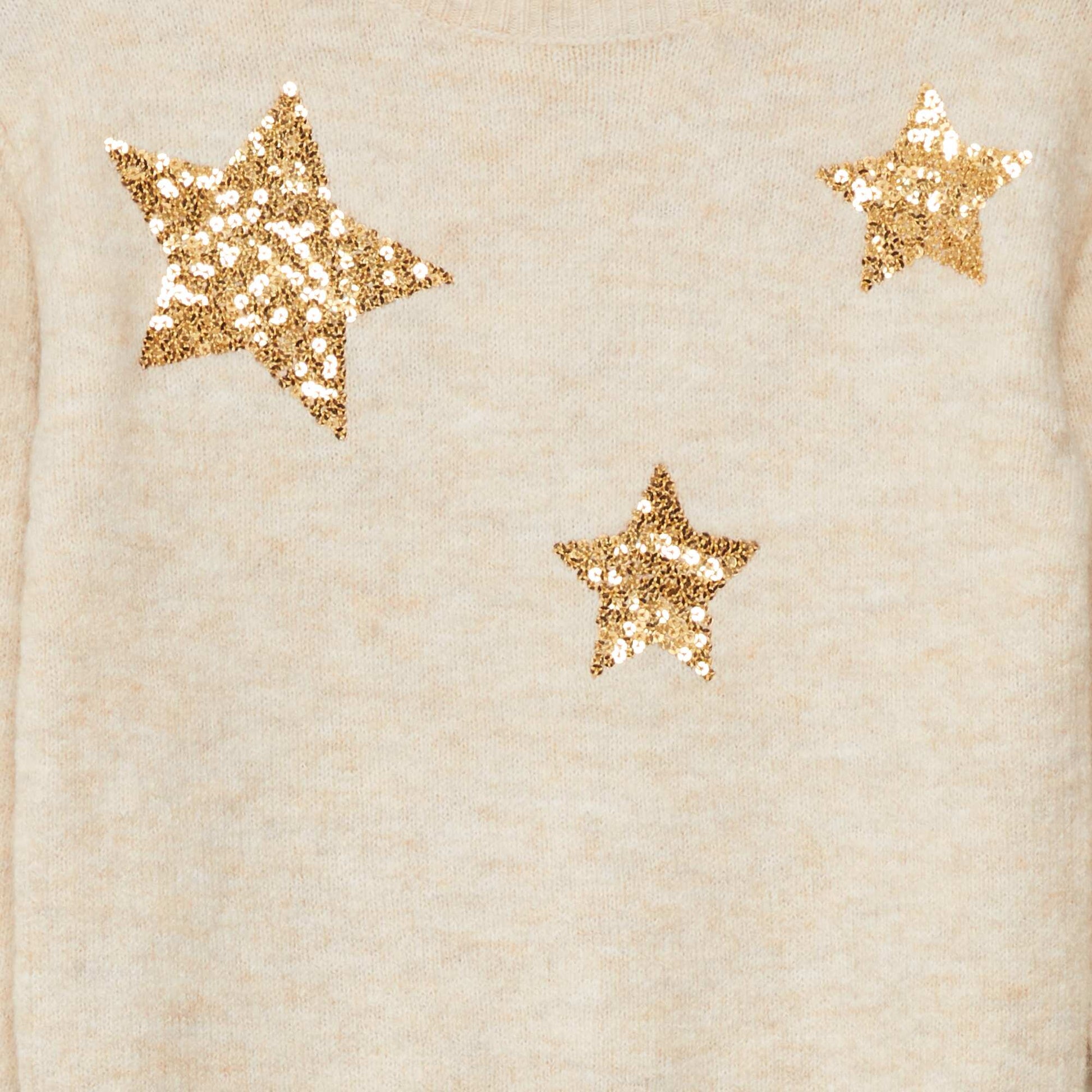 Knit sweater with cute sequins BEIGE