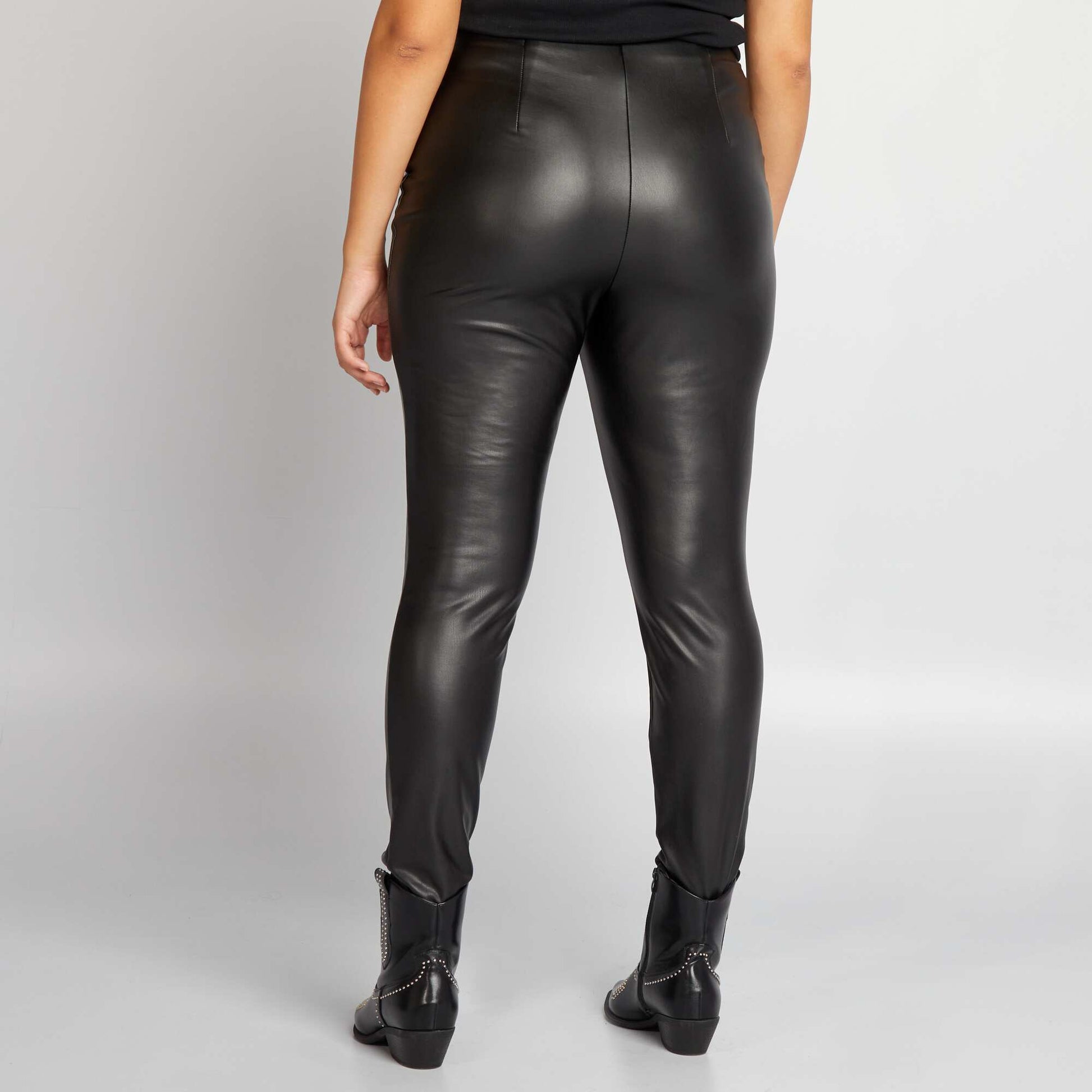 High-waist faux leather leggings BLACK