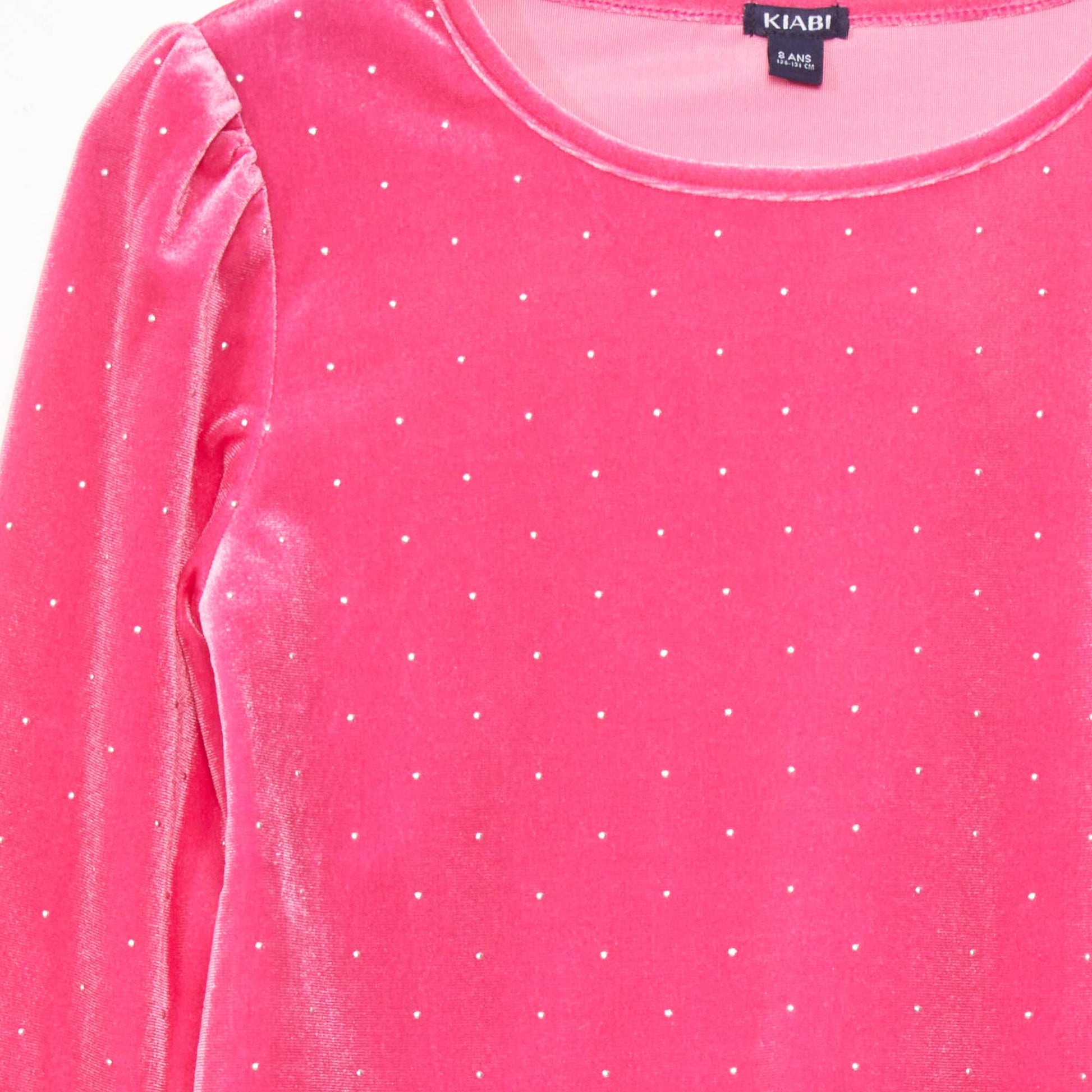 Long-sleeved velour T-shirt PINK PURPLE