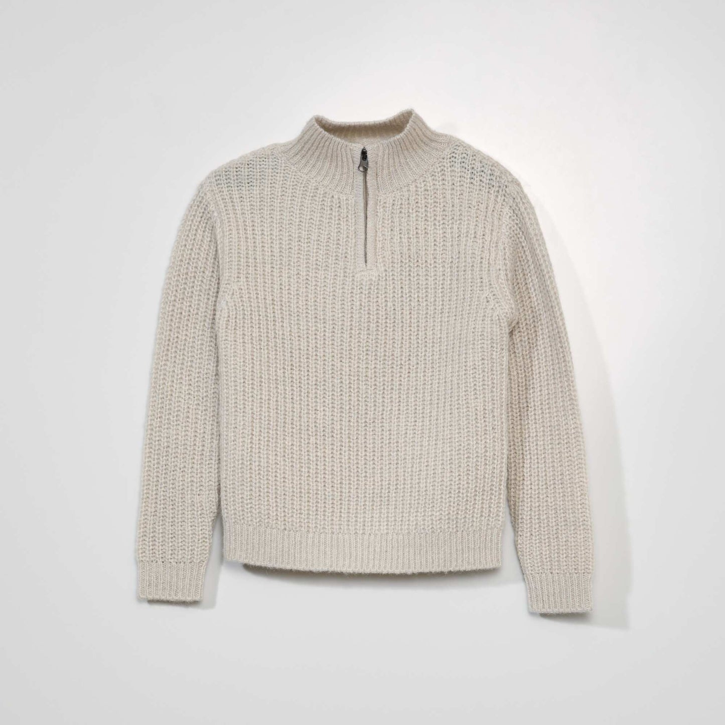 سترة محبوكة برقبة عالية وسحاب BEIGE