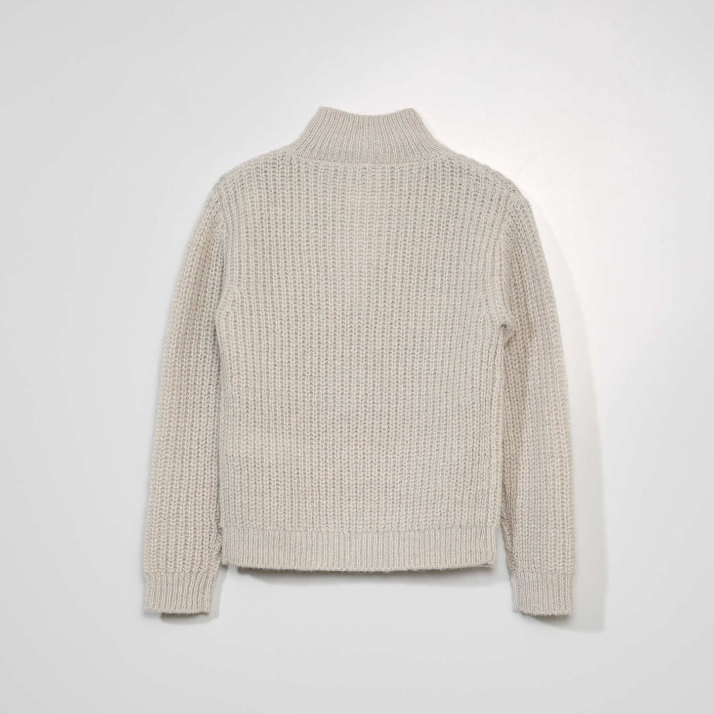سترة محبوكة برقبة عالية وسحاب BEIGE