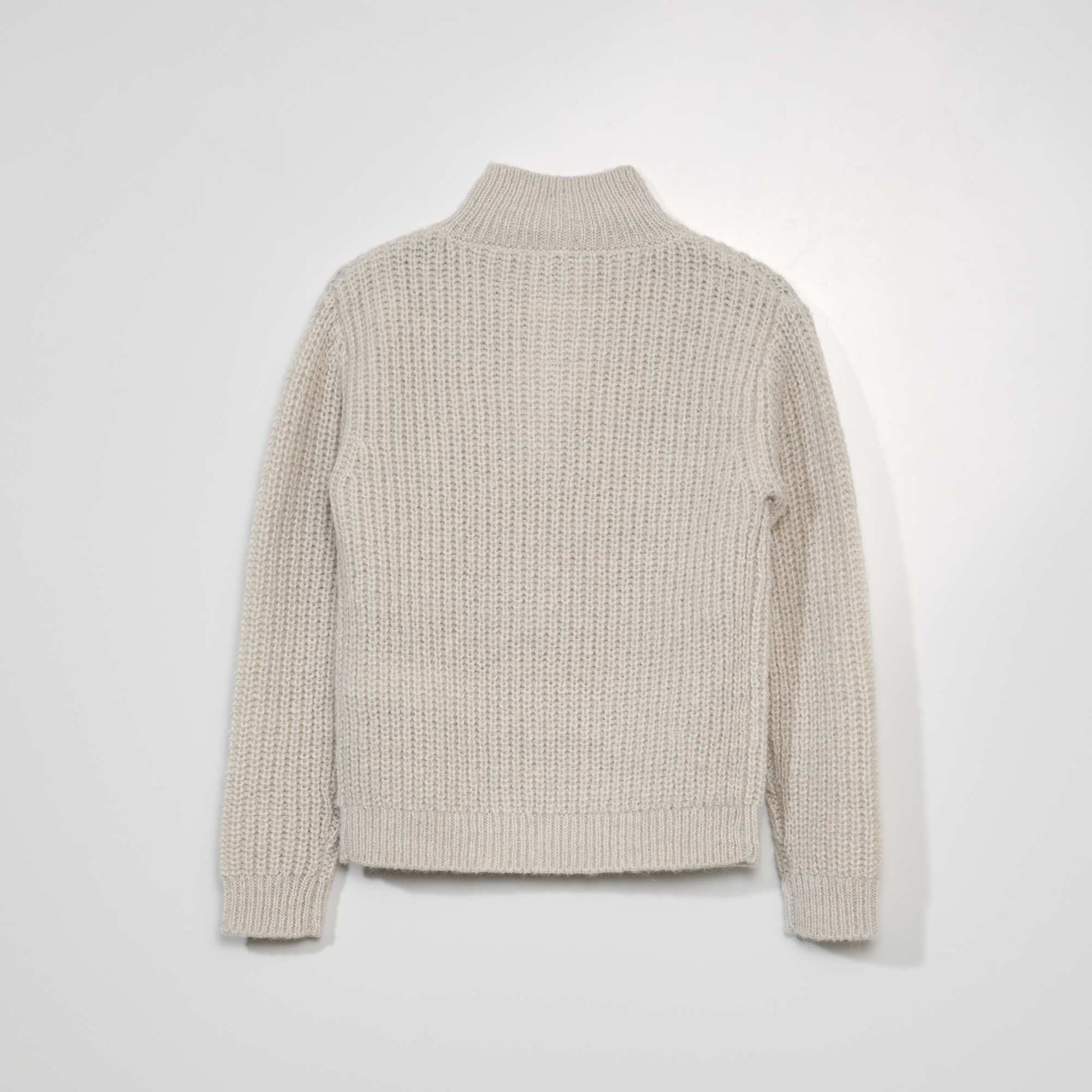 سترة محبوكة برقبة عالية وسحاب BEIGE