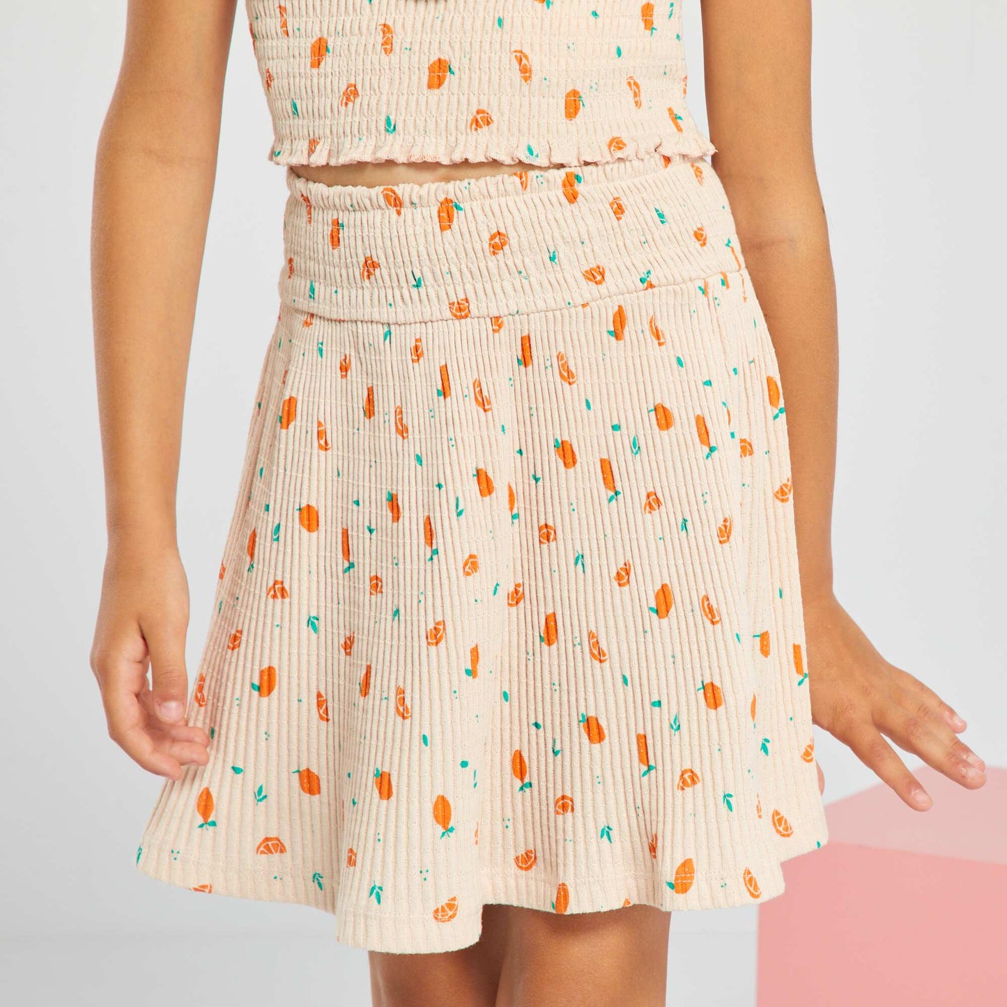 Printed pointelle knit skirt BEIGE