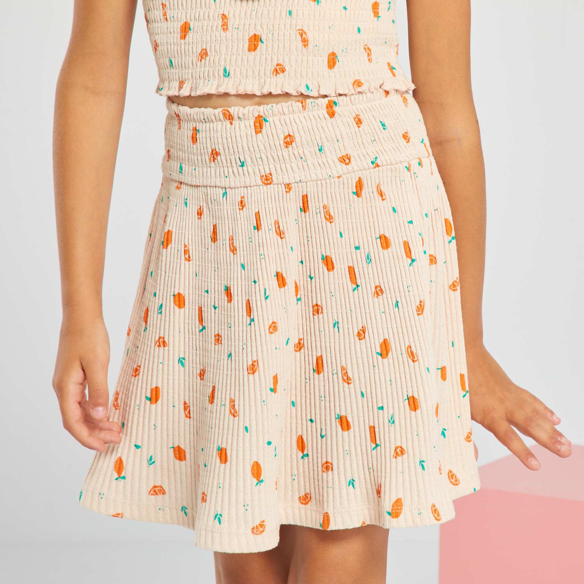 Printed pointelle knit skirt BEIGE