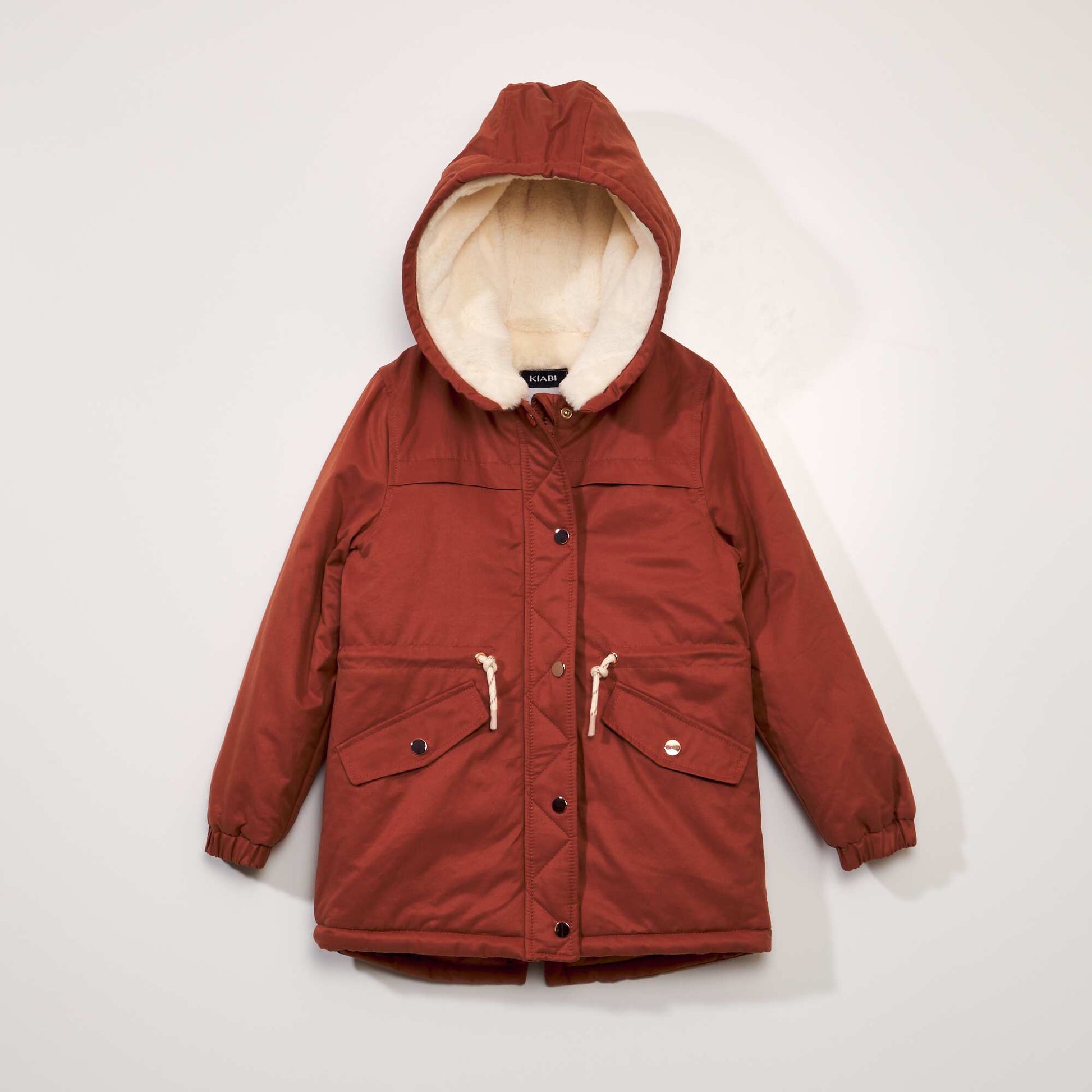 Fur-trimmed hooded parka RED