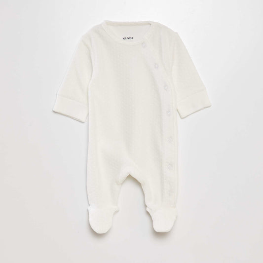 Velour sleepsuit with adjustable sleeves WHITE