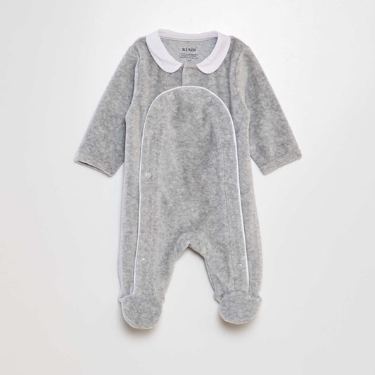 Velour sleepsuit with Peter Pan collar GREY