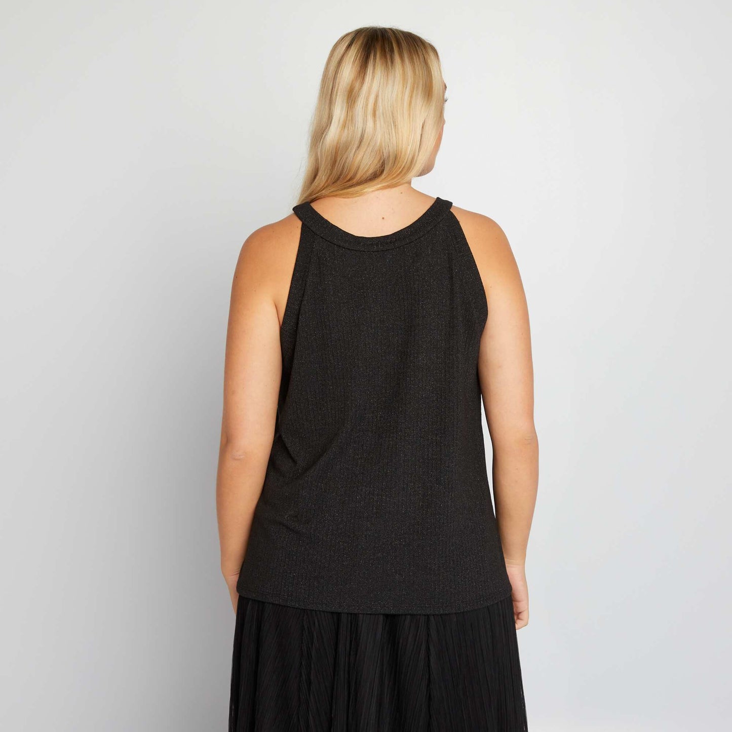Vest top with cutaway armholes BLACK