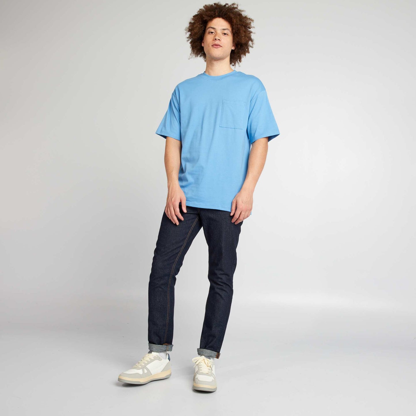 Plain loose-fit T-shirt BLUE