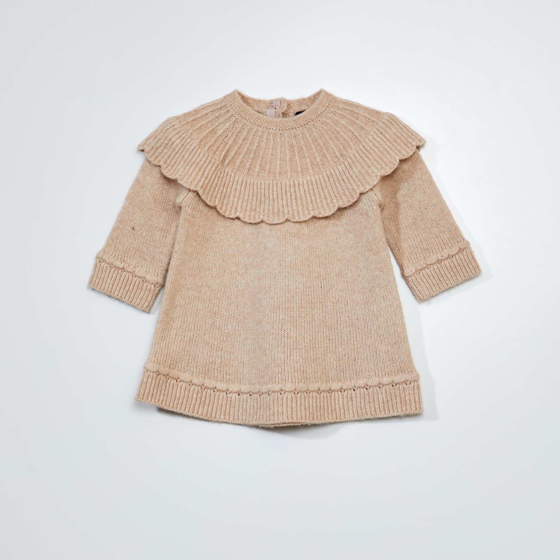 Knit dress with eye-catching collar LIGHT BEIGE
