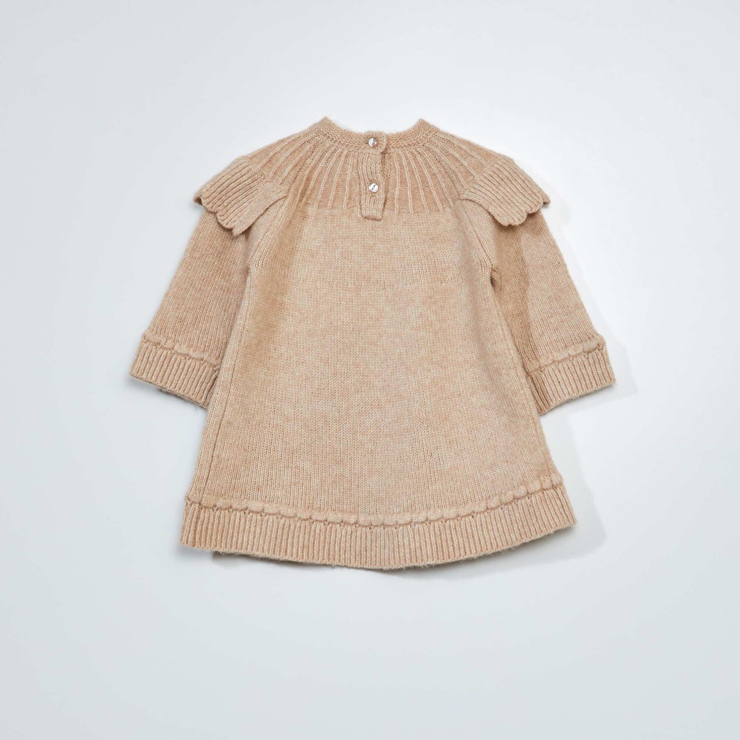 Knit dress with eye-catching collar LIGHT BEIGE