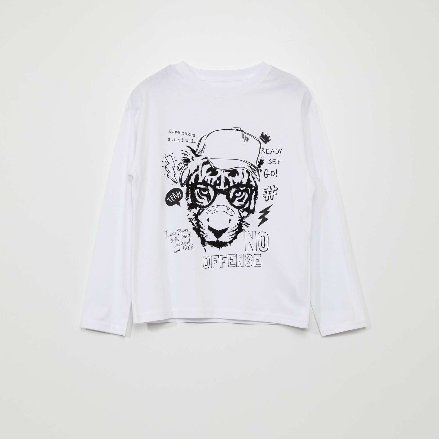 Long-sleeved tiger print T-shirt WHITE