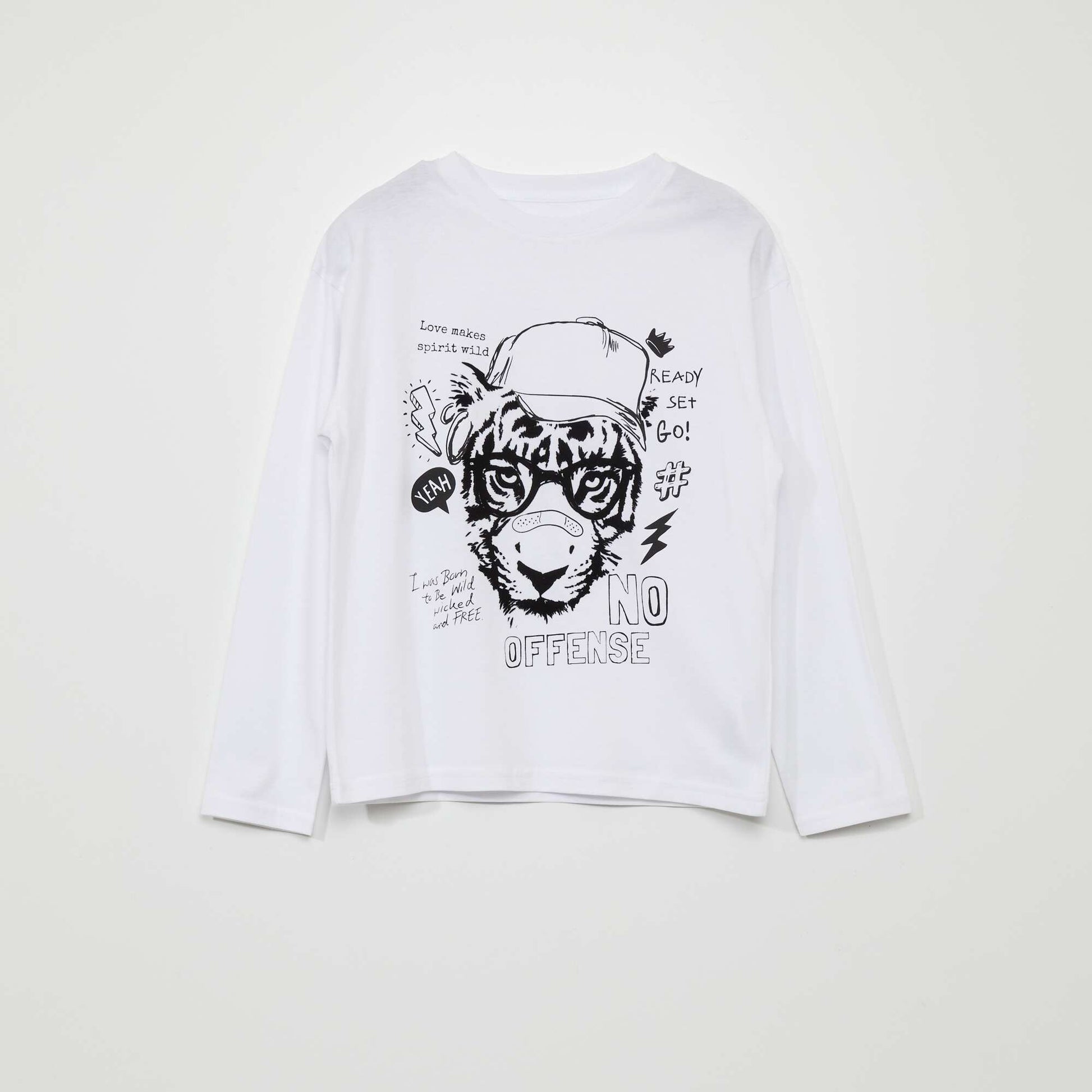 Long-sleeved tiger print T-shirt WHITE