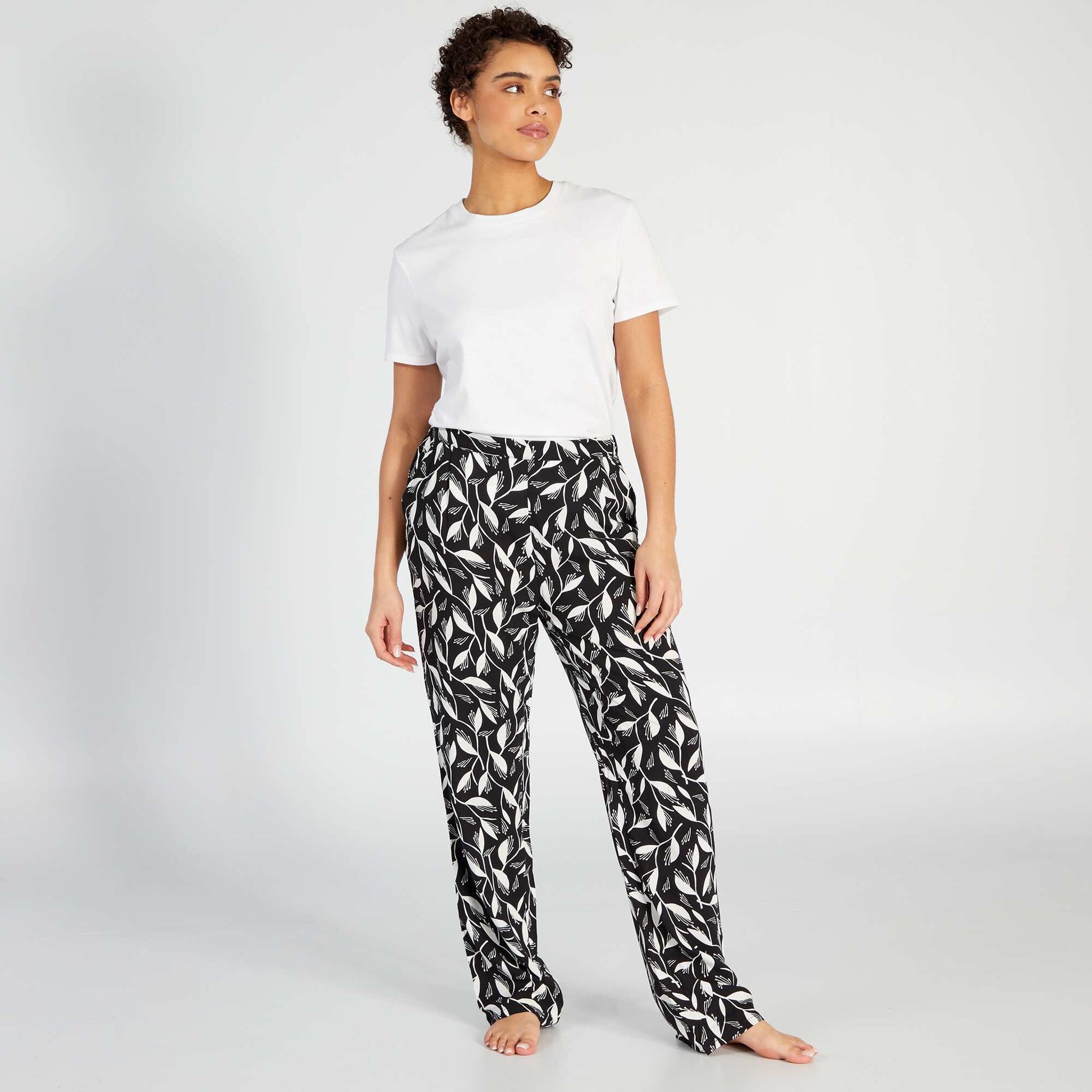 Printed wide-leg pyjama bottoms BLACK