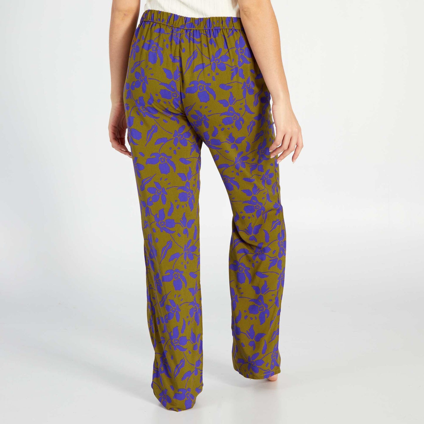 Printed wide-leg pyjama bottoms BROWN