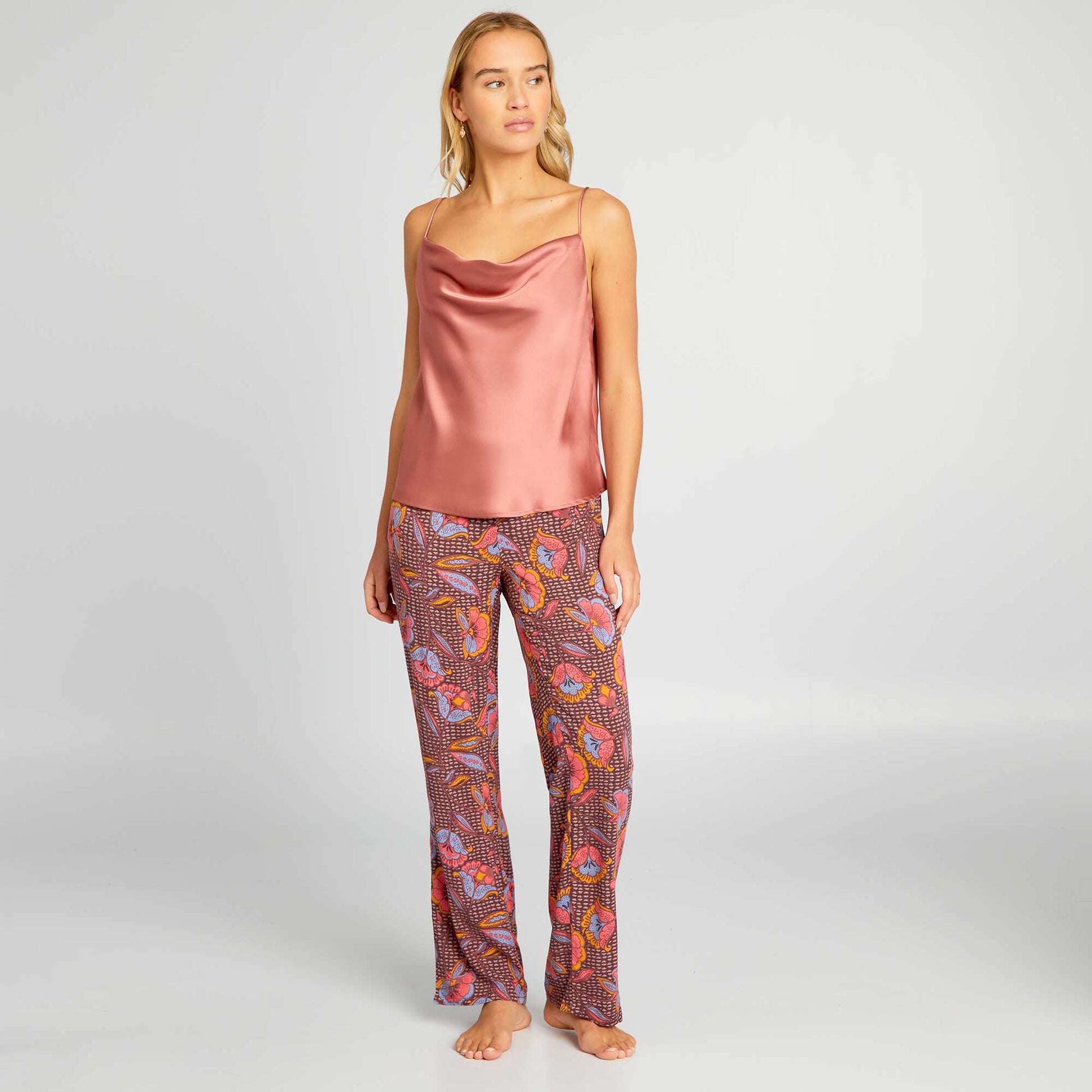 Printed wide-leg pyjama bottoms BROWN