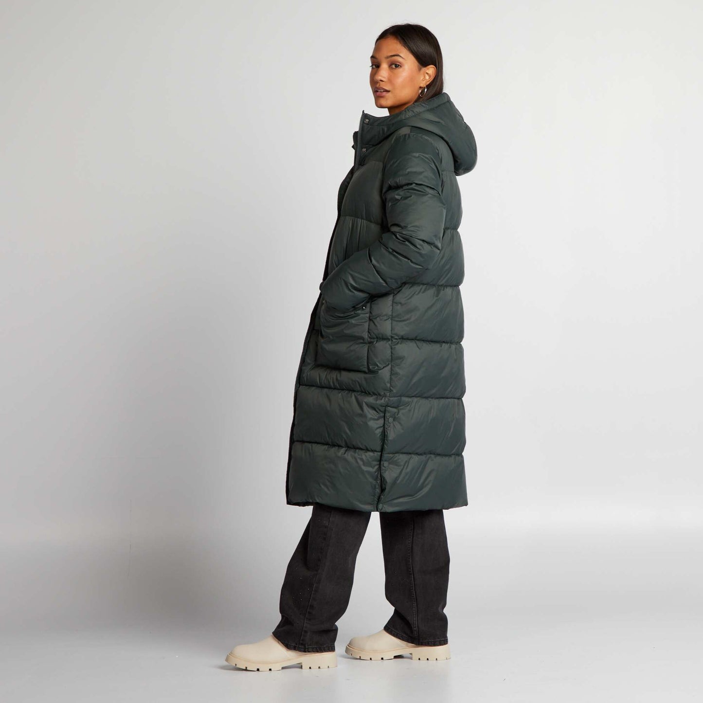 سترة طويلة بغطاء رأس ومبطنة SOFT KHAKI